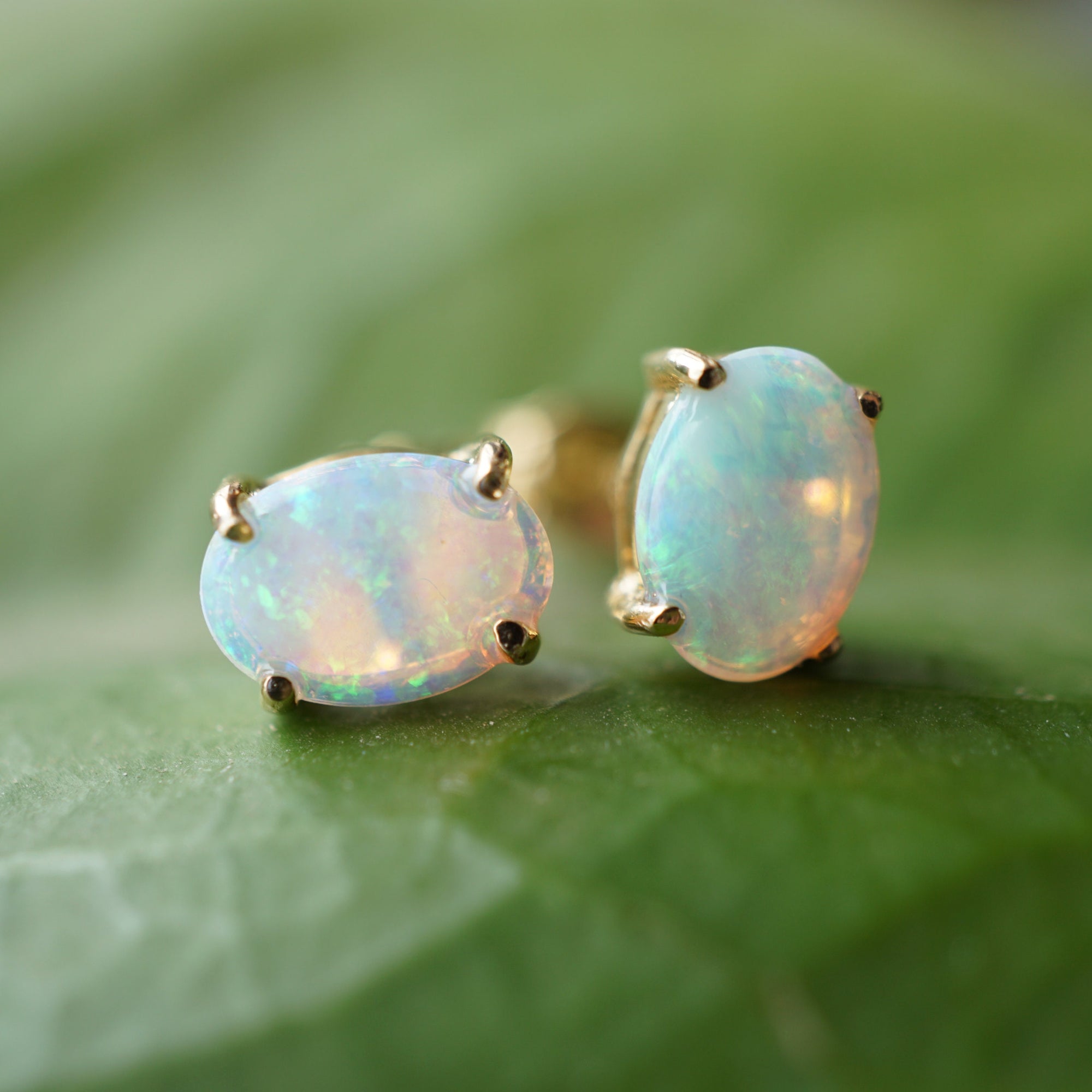 Elegant 18k Crystal Opal Earring Studs - Natural Opal-Vsabel Jewellery