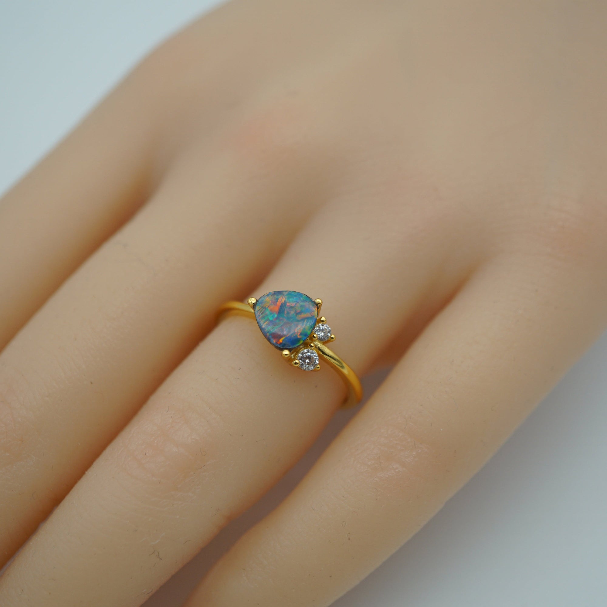 Rainbow handmade australian boulder doublet opal ring 18k gold plated in 925 sterling silver, birthstone ring, australian opal ring-Vsabel Jewellery