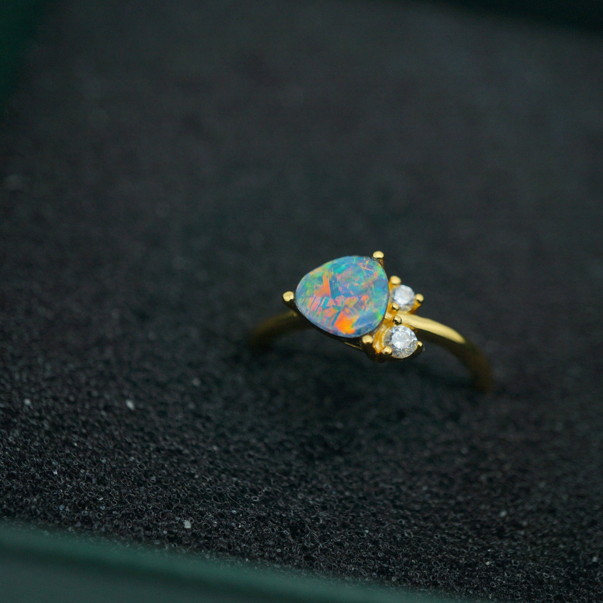 Rainbow handmade australian boulder doublet opal ring 18k gold plated in 925 sterling silver, birthstone ring, australian opal ring-Vsabel Jewellery