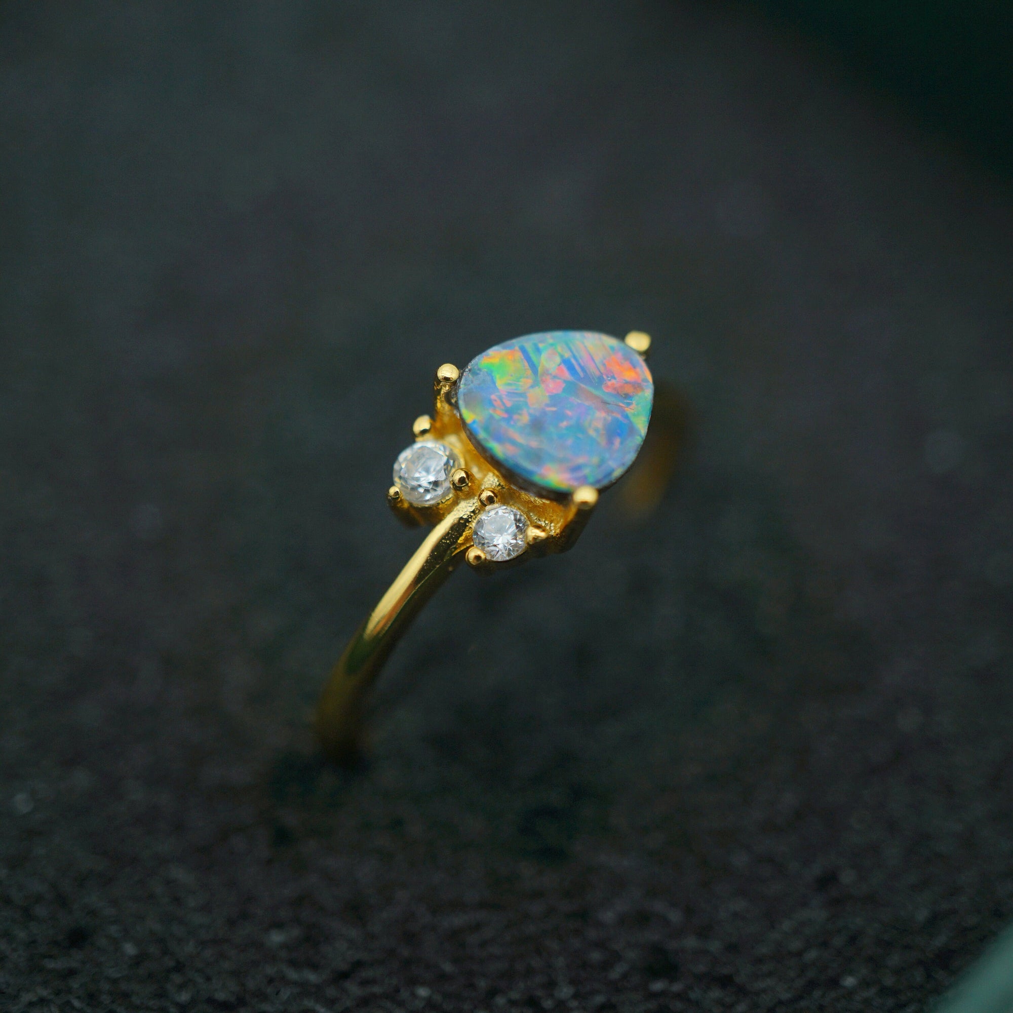 Rainbow handmade australian boulder doublet opal ring 18k gold plated in 925 sterling silver, birthstone ring, australian opal ring-Vsabel Jewellery
