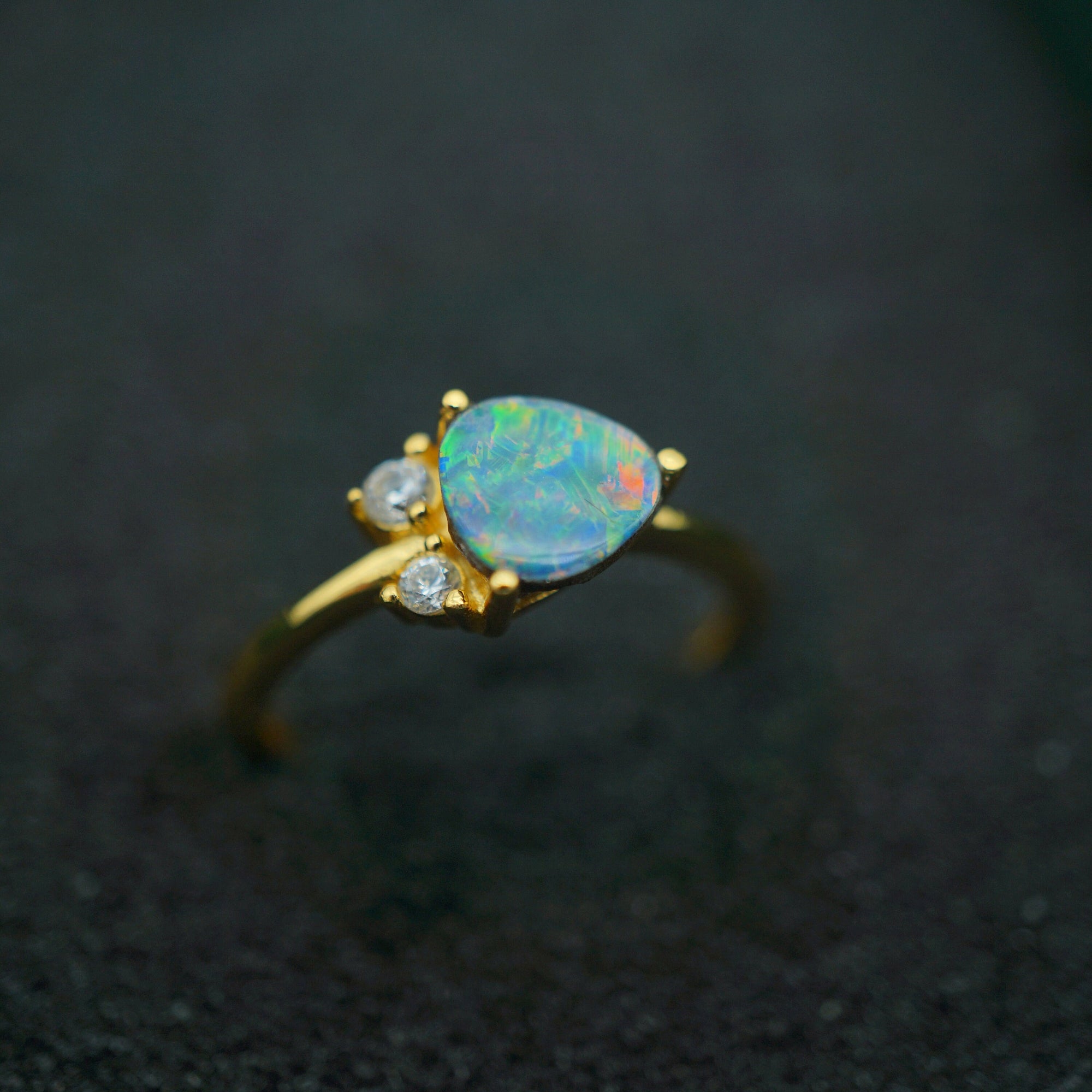Rainbow handmade australian boulder doublet opal ring 18k gold plated in 925 sterling silver, birthstone ring, australian opal ring-Vsabel Jewellery
