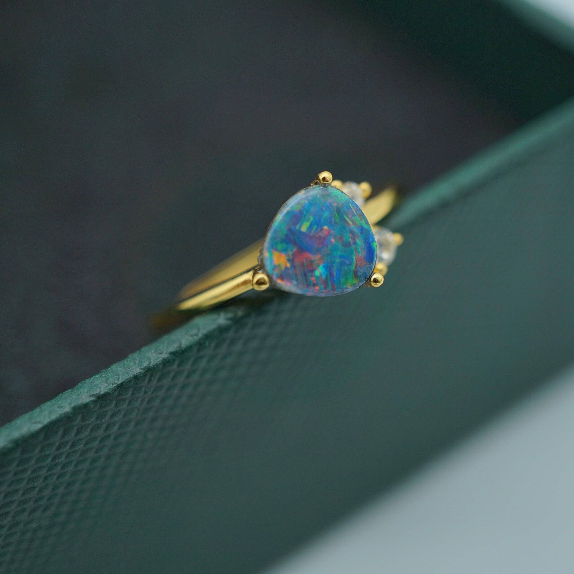 Rainbow handmade australian boulder doublet opal ring 18k gold plated in 925 sterling silver, birthstone ring, australian opal ring-Vsabel Jewellery
