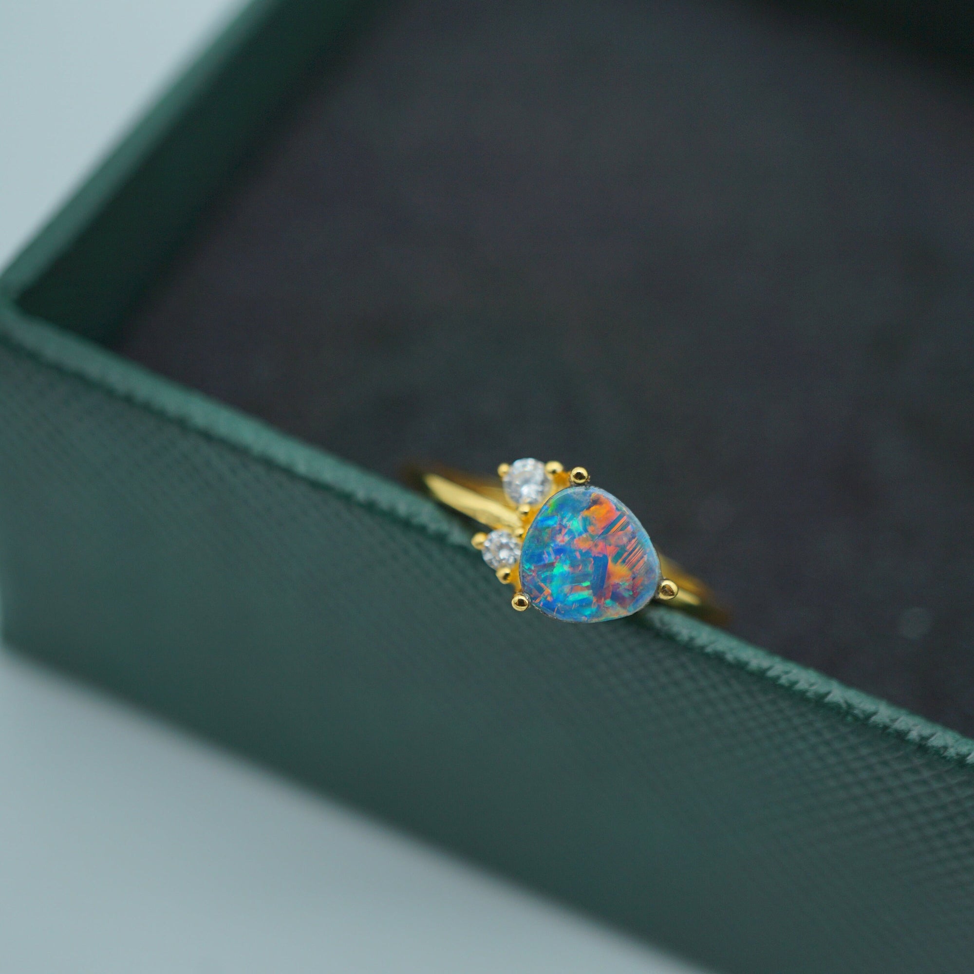 Rainbow handmade australian boulder doublet opal ring 18k gold plated in 925 sterling silver, birthstone ring, australian opal ring-Vsabel Jewellery