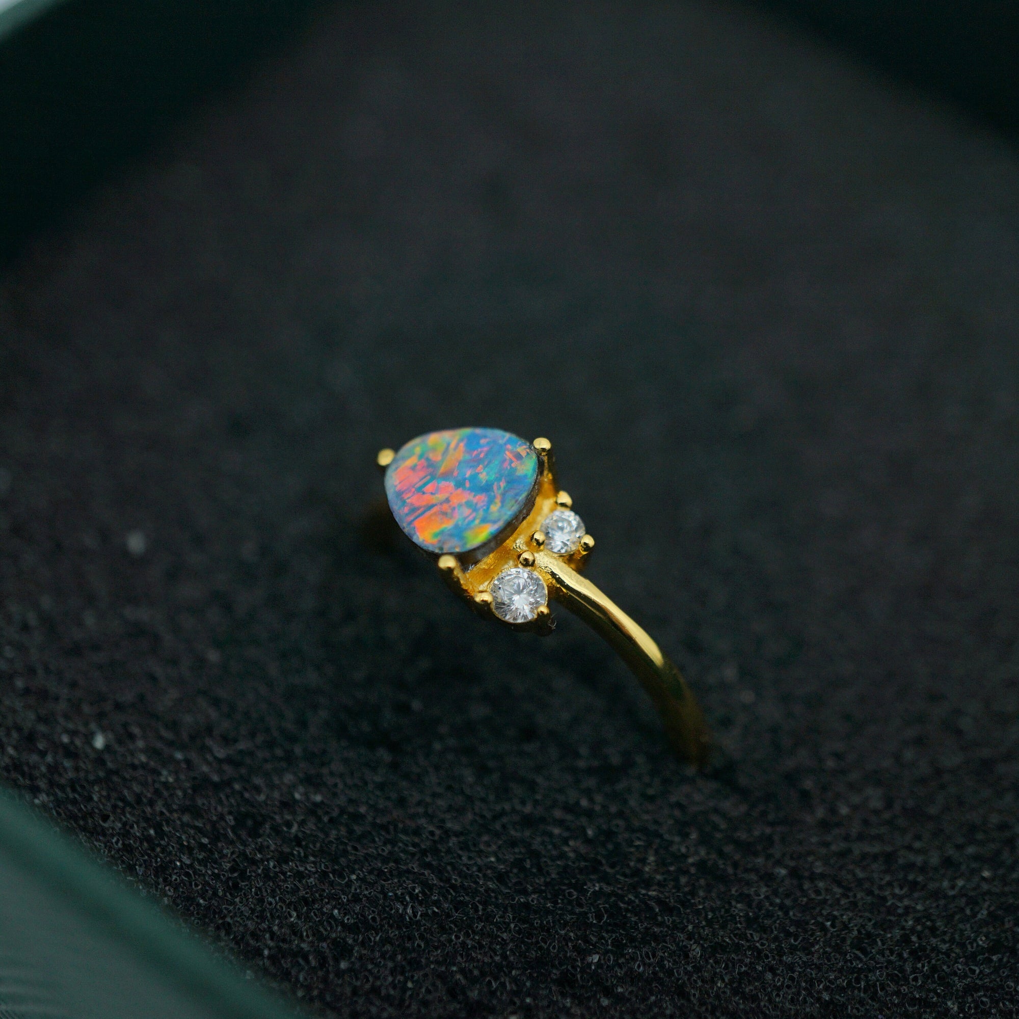 Rainbow handmade australian boulder doublet opal ring 18k gold plated in 925 sterling silver, birthstone ring, australian opal ring-Vsabel Jewellery