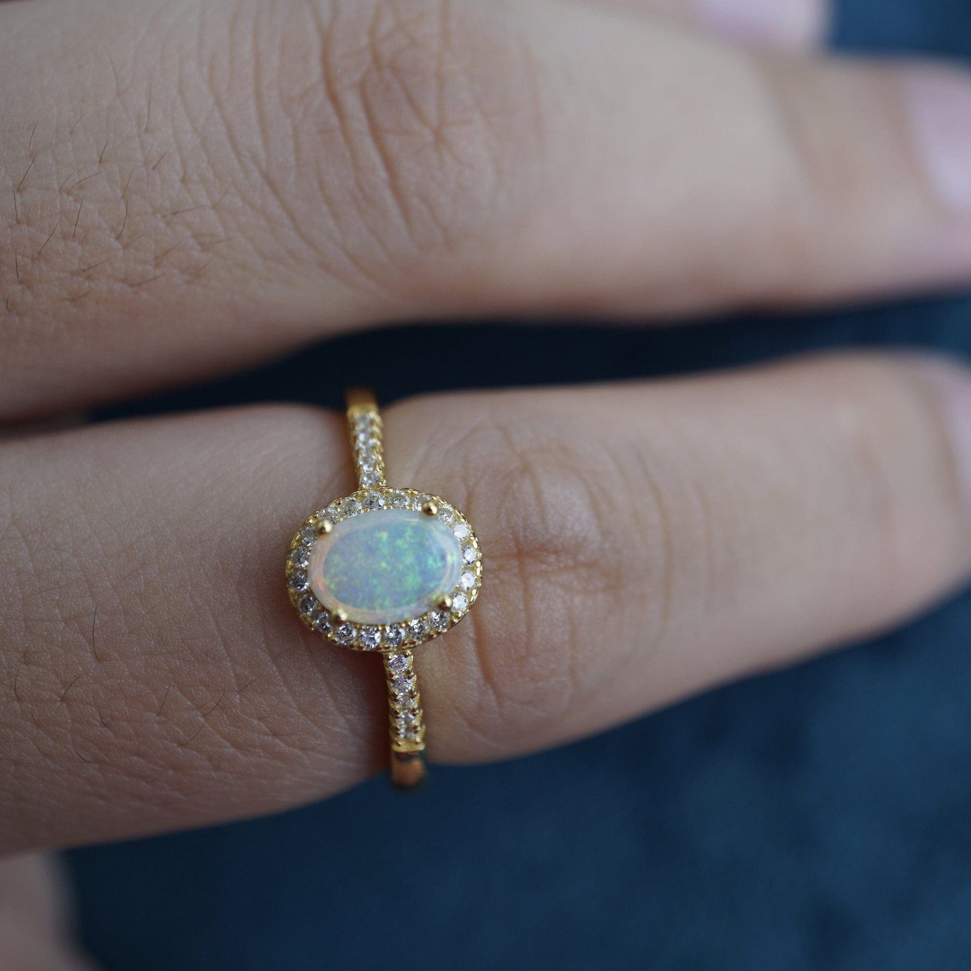 Dainty Australian Opal Ring - October Birthstone Stackable Beauty-Vsabel Jewellery