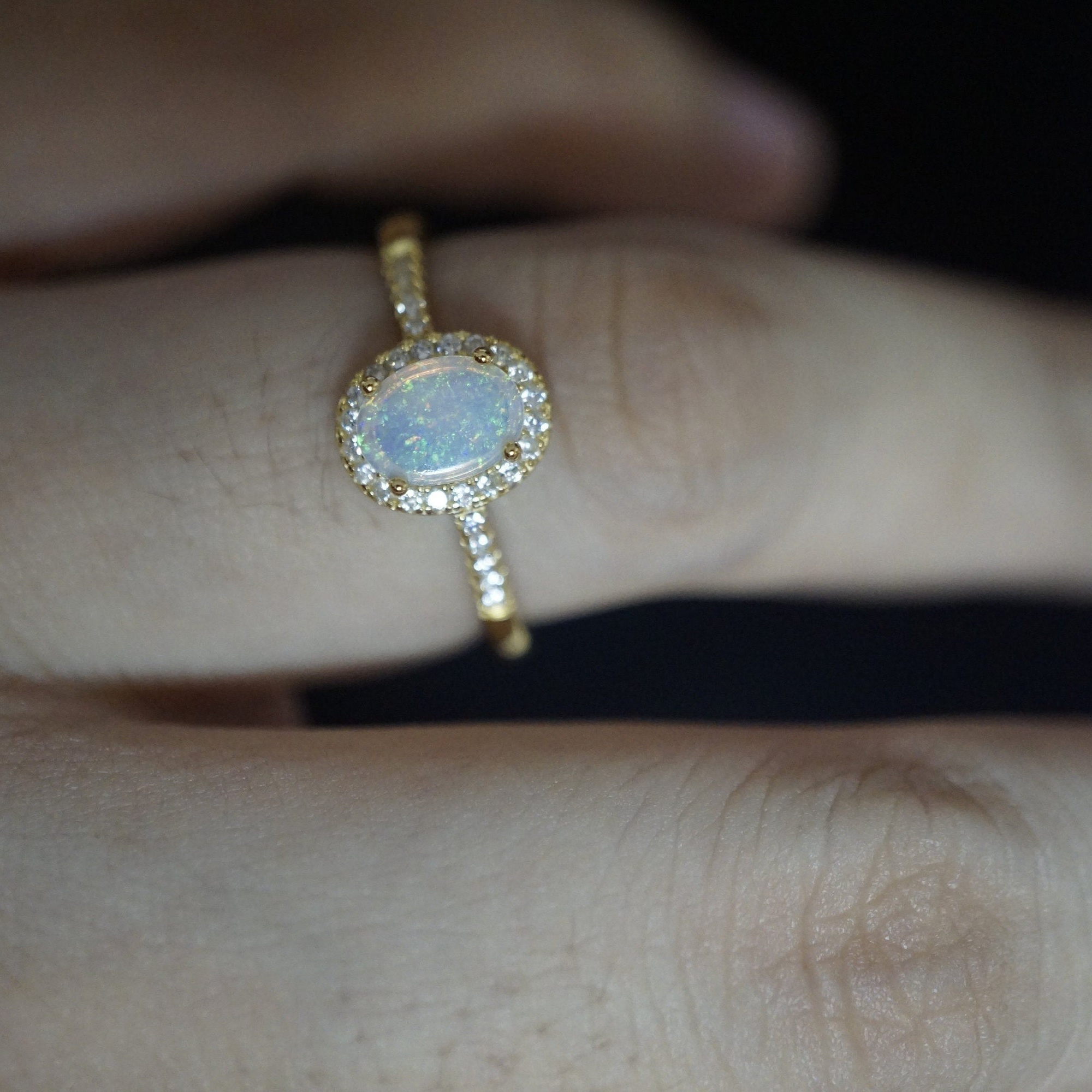 Dainty Australian Opal Ring - October Birthstone Stackable Beauty-Vsabel Jewellery