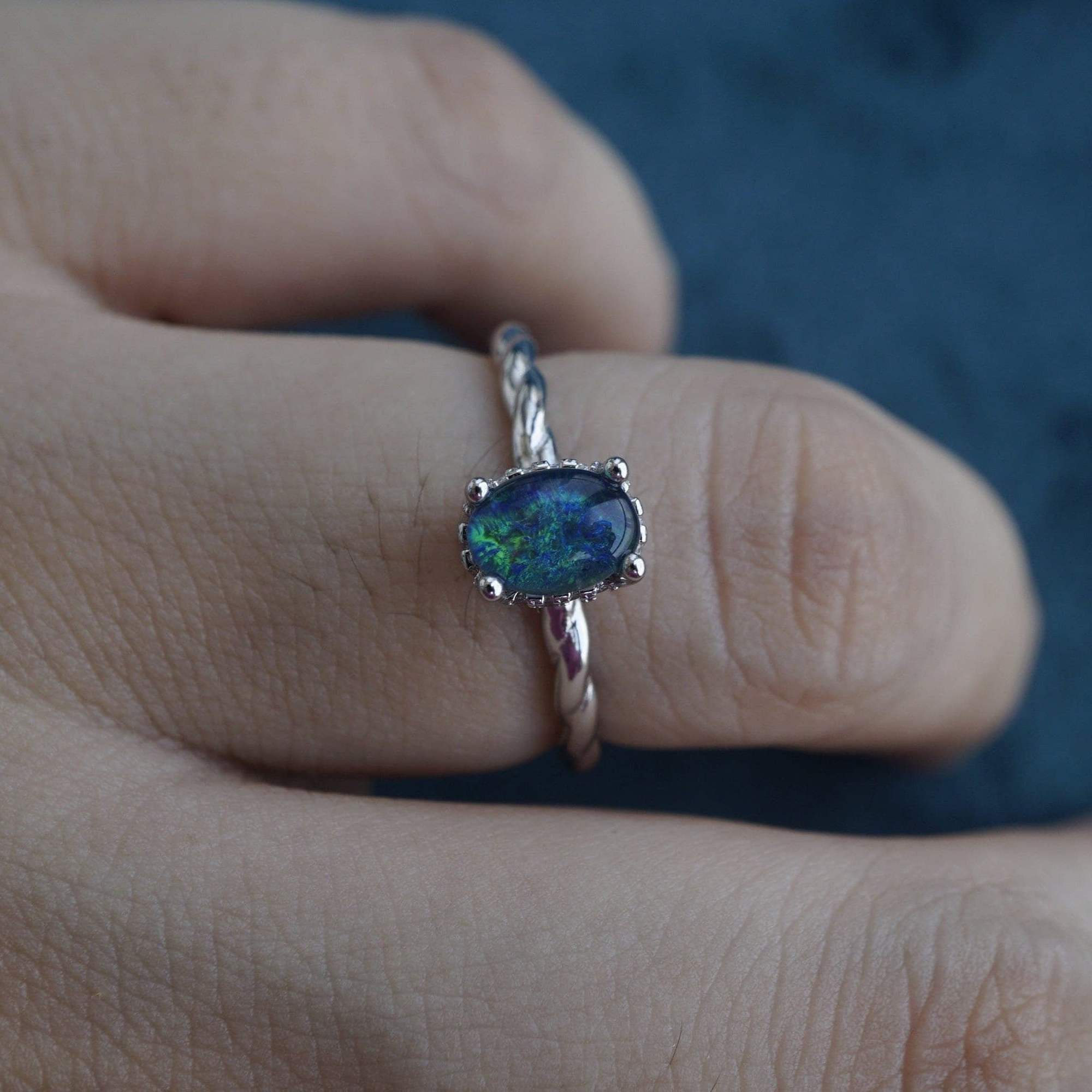 Simple silver opal ring | australian opal triplet ring | solitaire and minimalist style opal ring for your engagement-Vsabel Jewellery