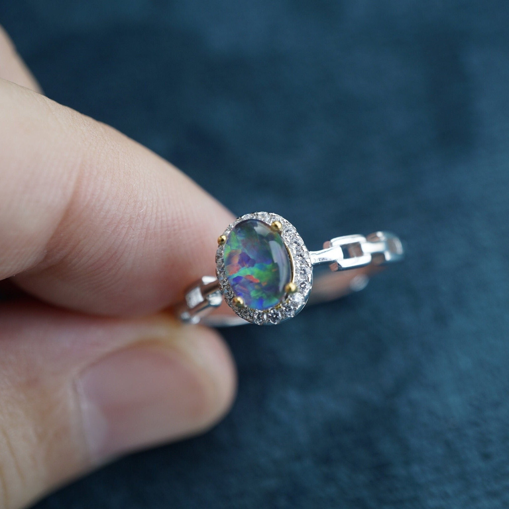 Cable Chain Opal Ring - Modern Simplicity-Vsabel Jewellery