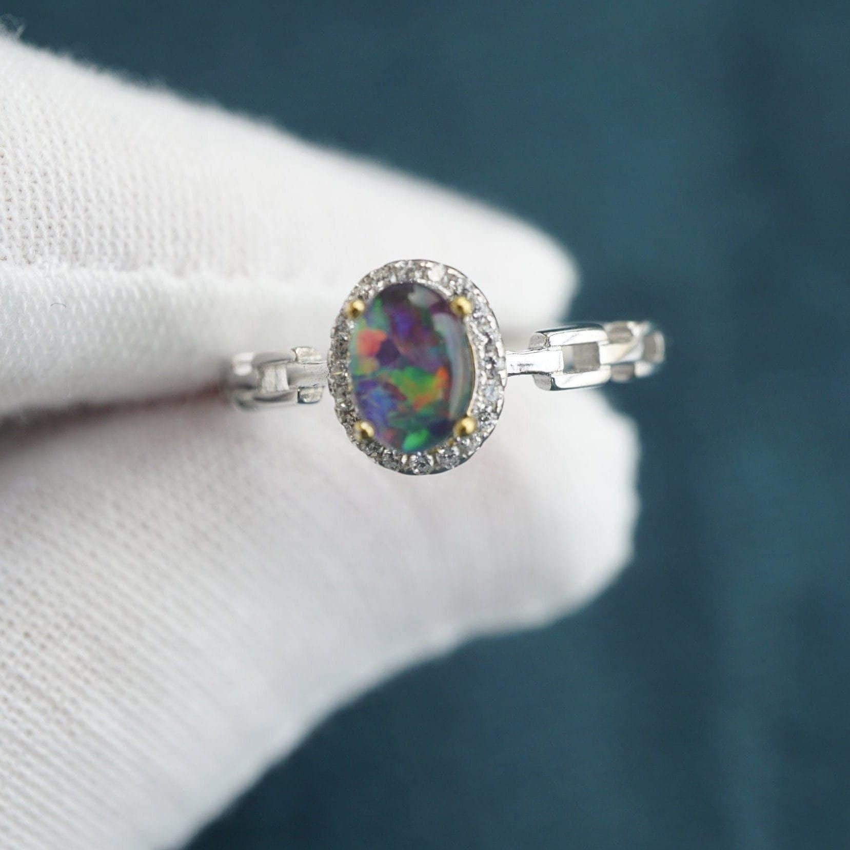 Cable Chain Opal Ring - Modern Simplicity-Vsabel Jewellery