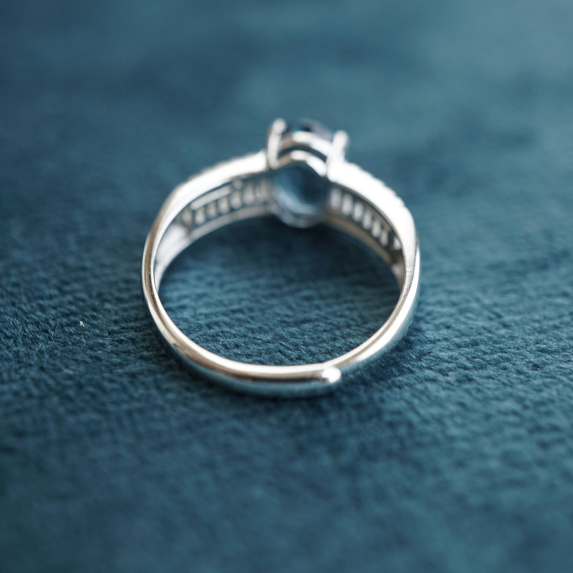 Natural Blue Topaz Ring with Cubic Zirconias