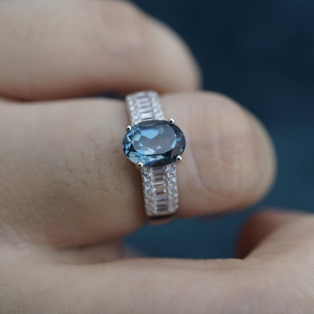 Natural Blue Topaz Ring with Cubic Zirconias