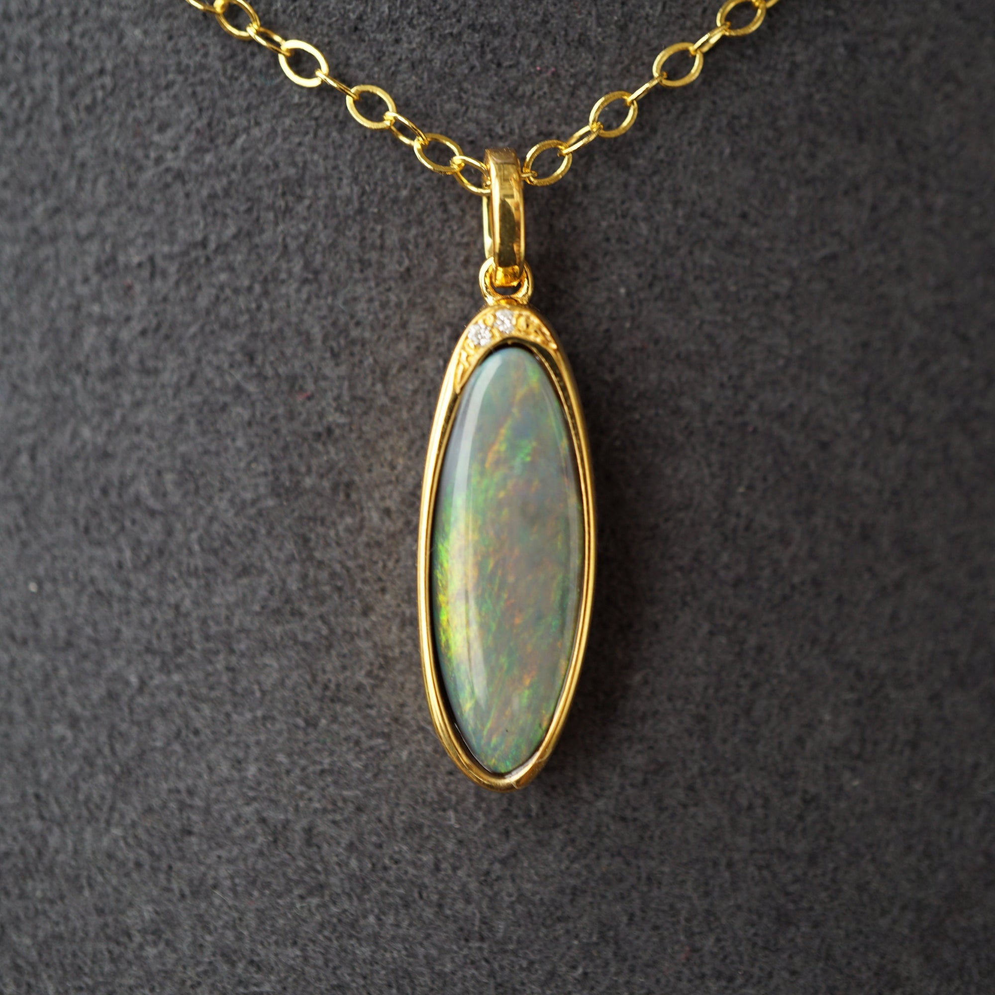 Rainbow Aura solid australian black opal necklace 14k solid gold, genuine black australian opal necklace, black opal, gift for her birthday-Vsabel Jewellery