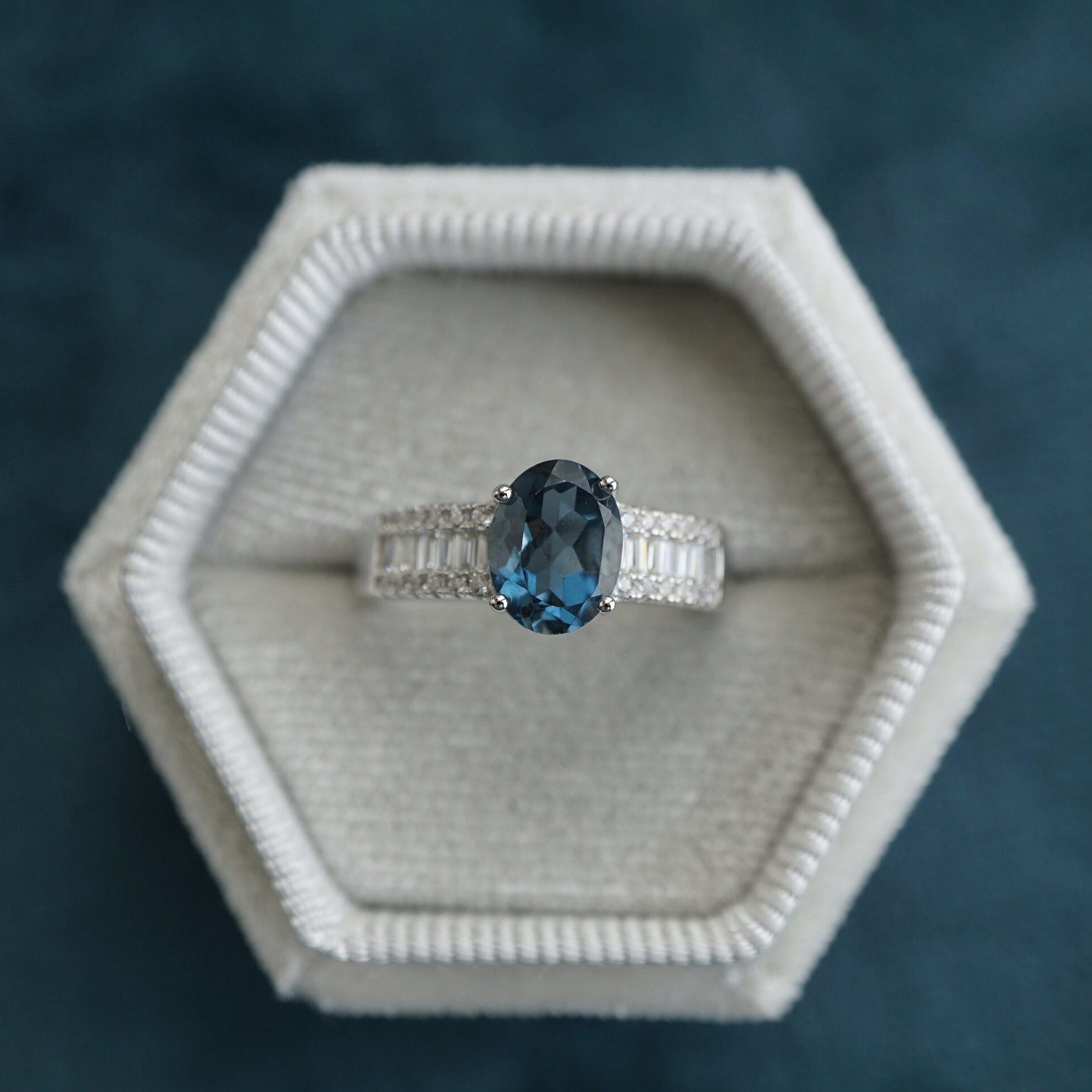 Natural Blue Topaz Ring with Cubic Zirconias