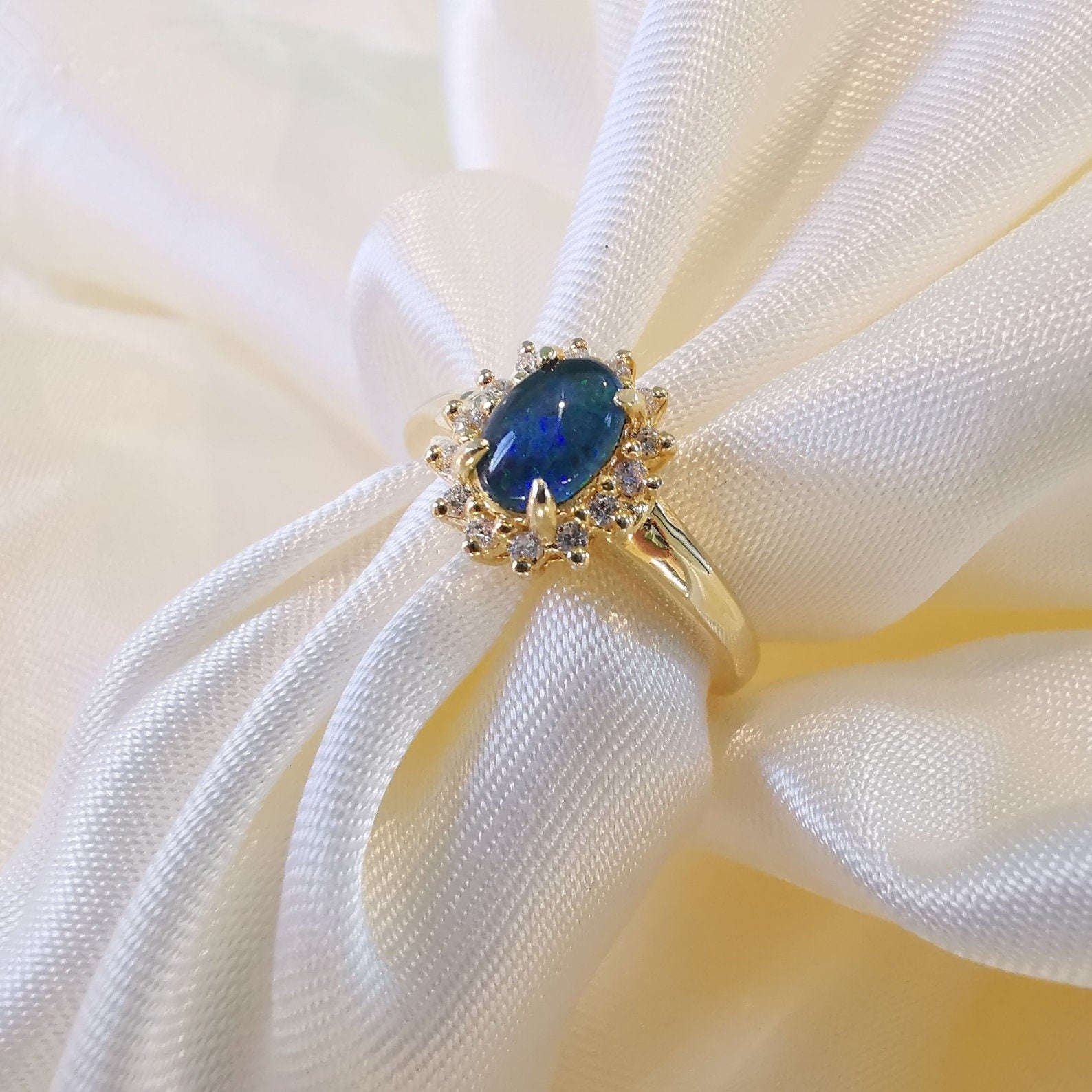 Elegant Triplet Opal Ring with Cubic Zirconias - Perfect Opal Gift-Vsabel Jewellery