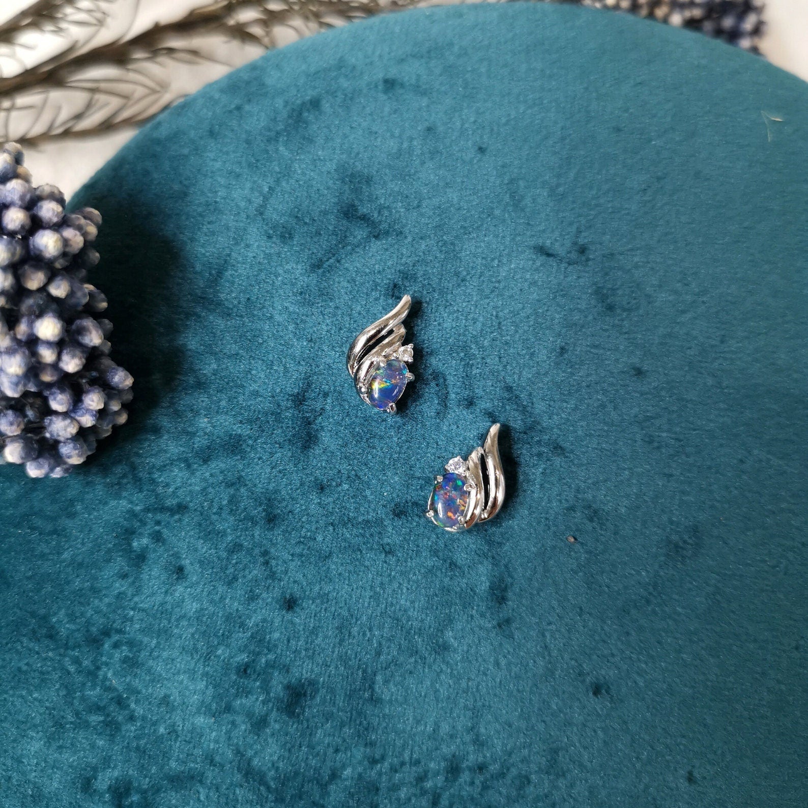 Opal Leaf Stud Earrings- Genuine Opal Jewelry Gift-Vsabel Jewellery