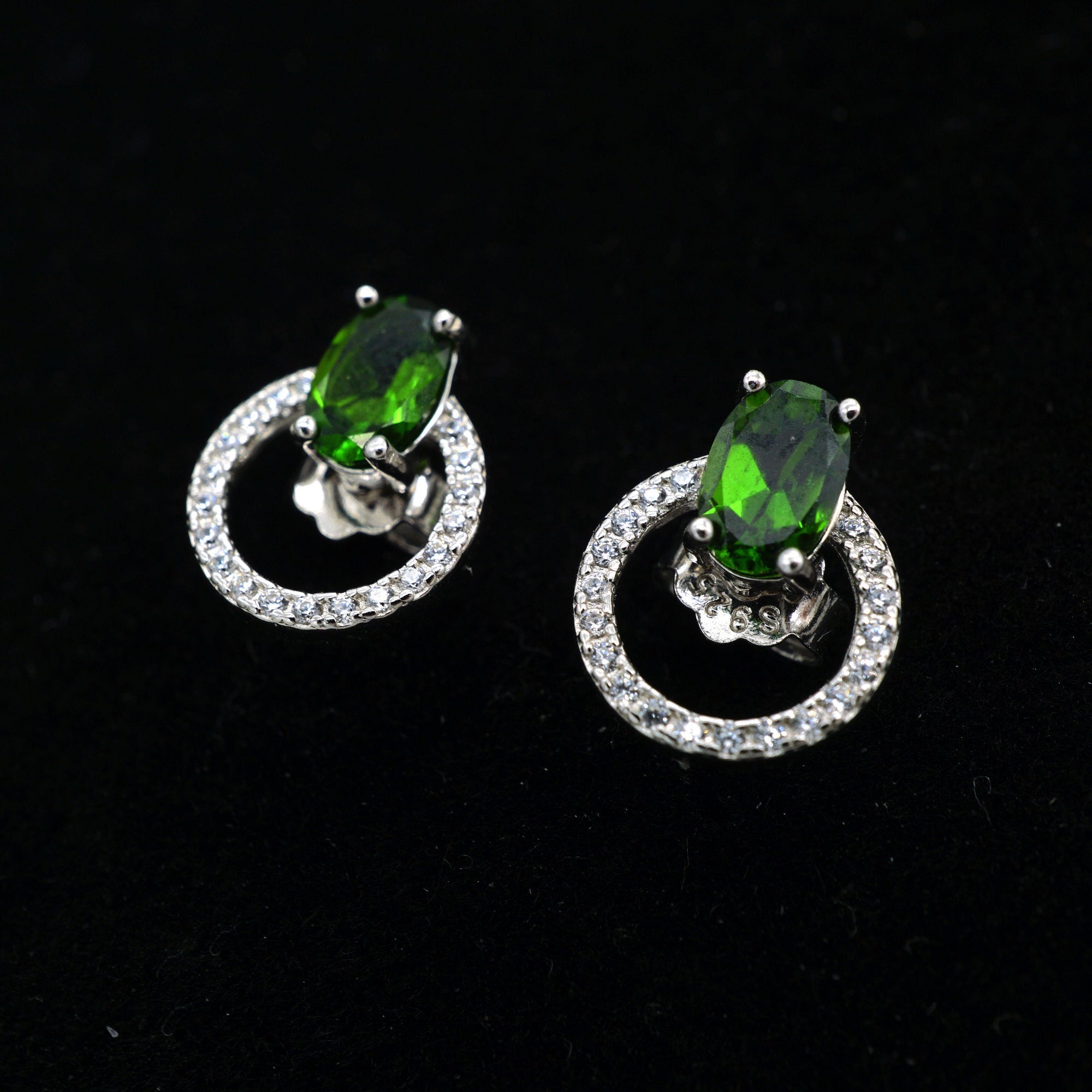 Chrome Diopside Earrings with Cubic Zirconias