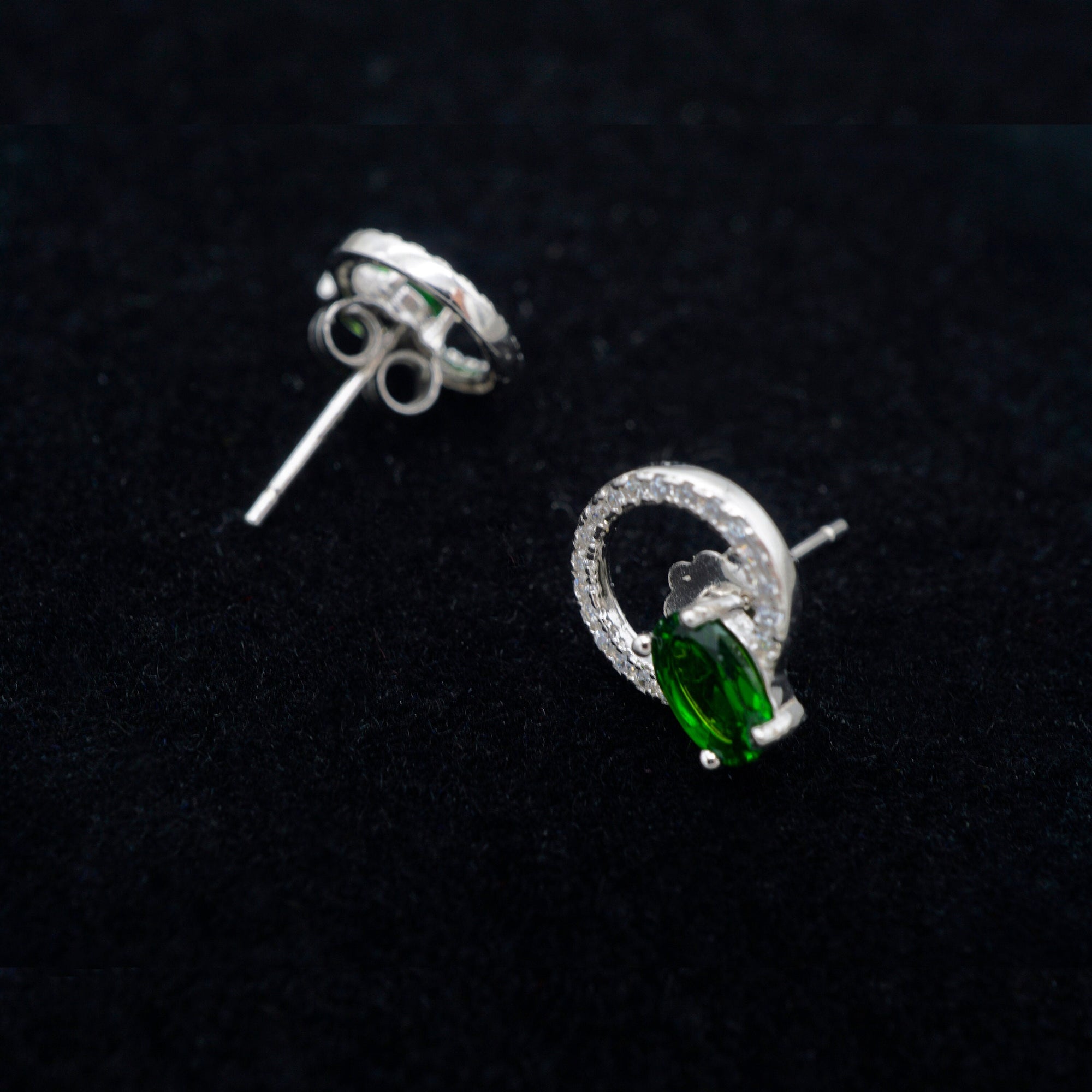Chrome Diopside Earrings with Cubic Zirconias