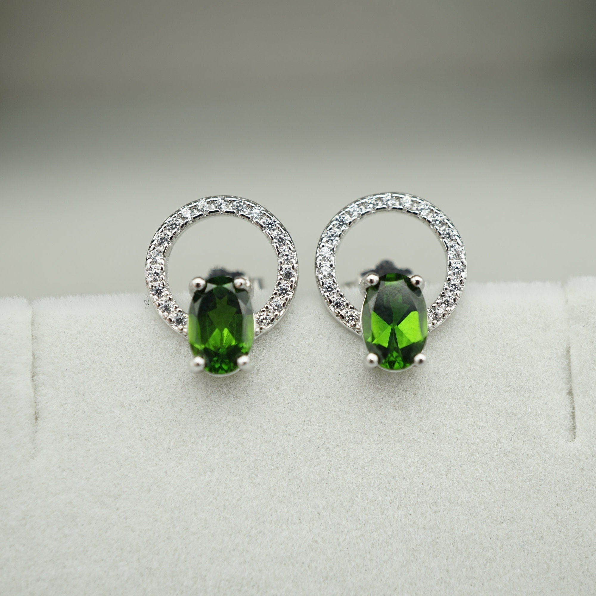 Chrome Diopside Earrings with Cubic Zirconias