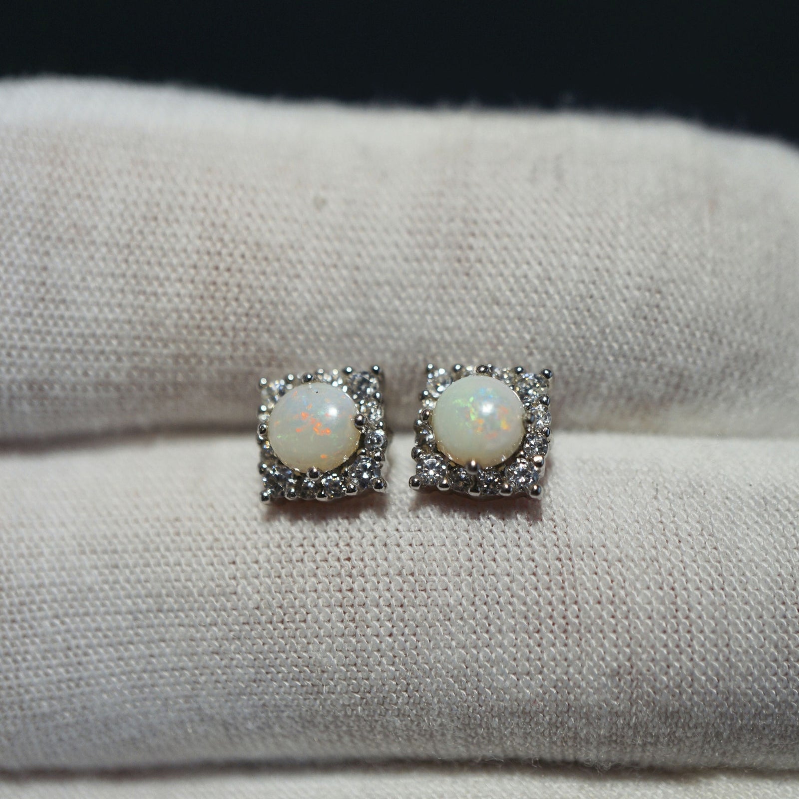 Holo Square Opal Earrings - Modern Elegance-Vsabel Jewellery