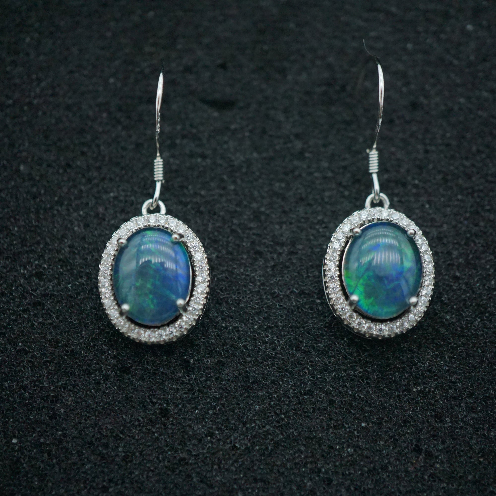Unique blue & green triplet dangle opal earrings, australian natural triplet opal earrings, gemstone earrings, wedding jewelry-Vsabel Jewellery