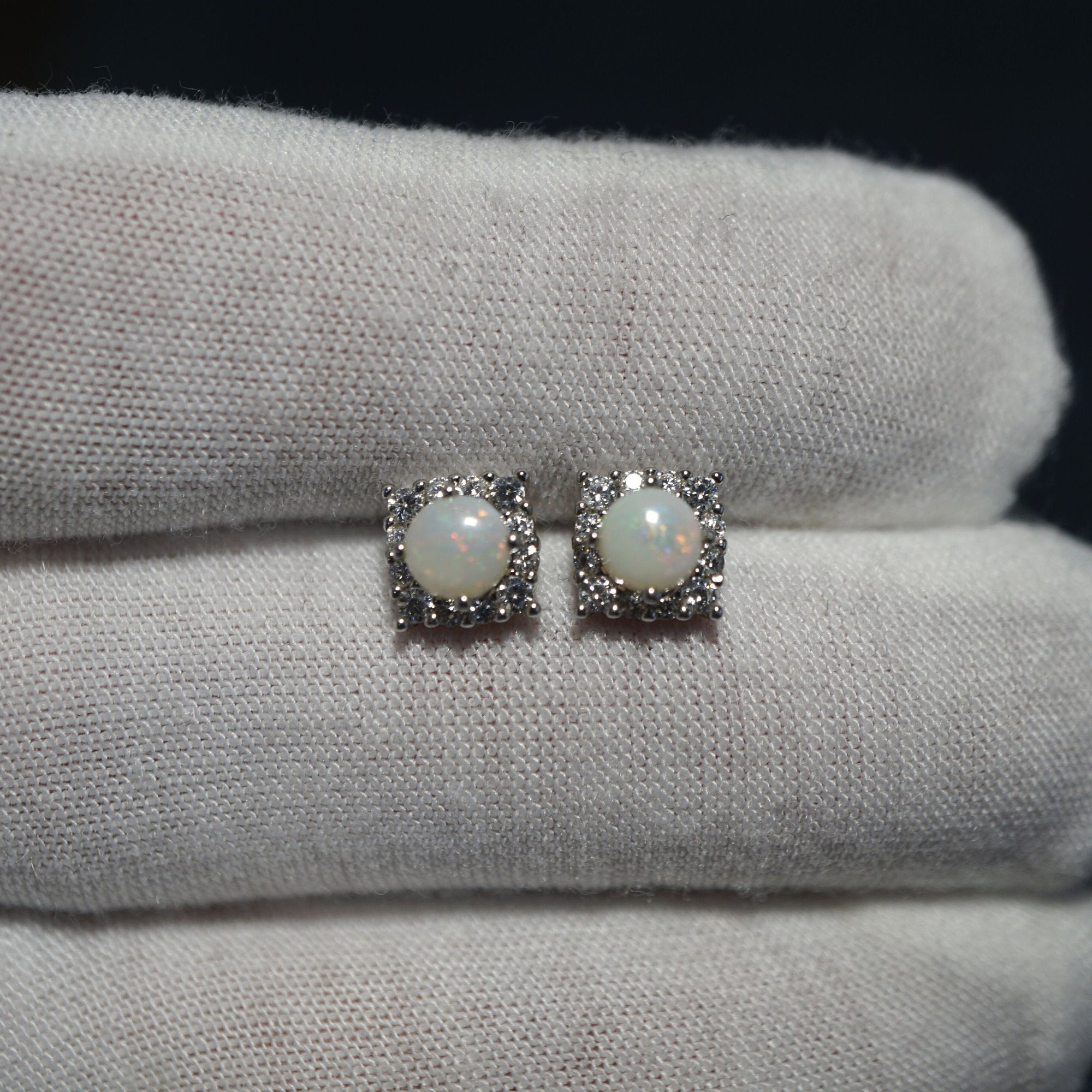 Holo Square Opal Earrings - Modern Elegance-Vsabel Jewellery
