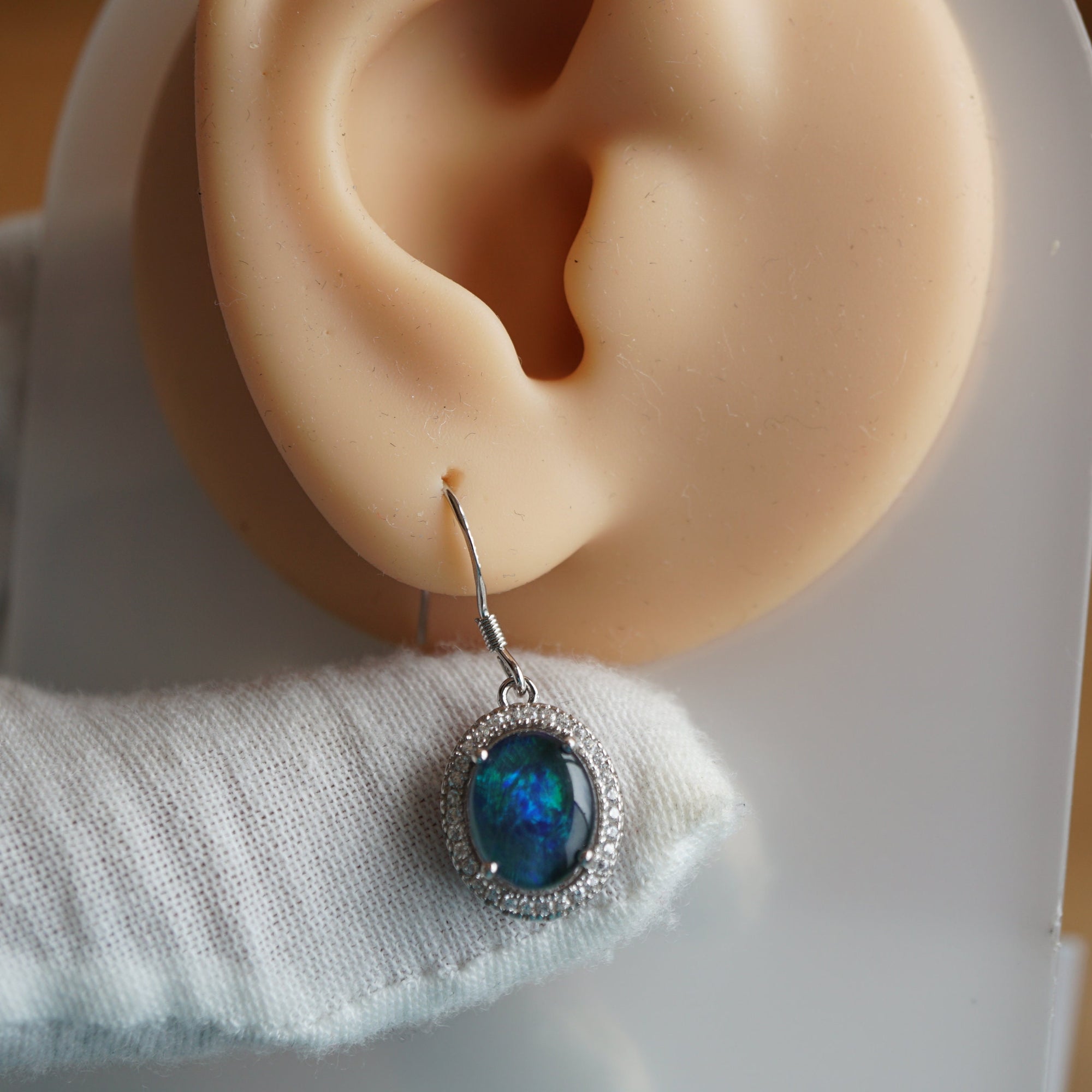 Unique blue & green triplet dangle opal earrings, australian natural triplet opal earrings, gemstone earrings, wedding jewelry-Vsabel Jewellery