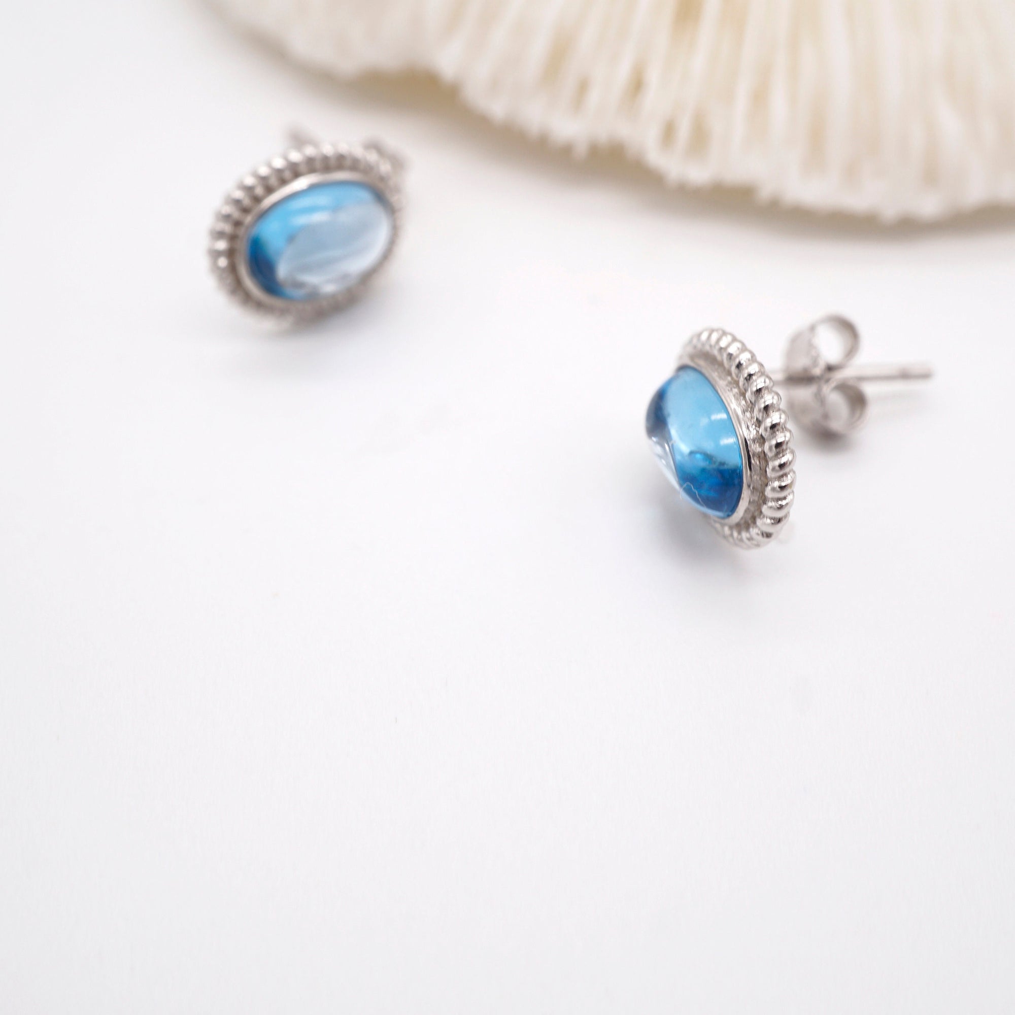Blue Topaz Stud Earrings, Genuine Sky Blue Gemstone in 925 Silver