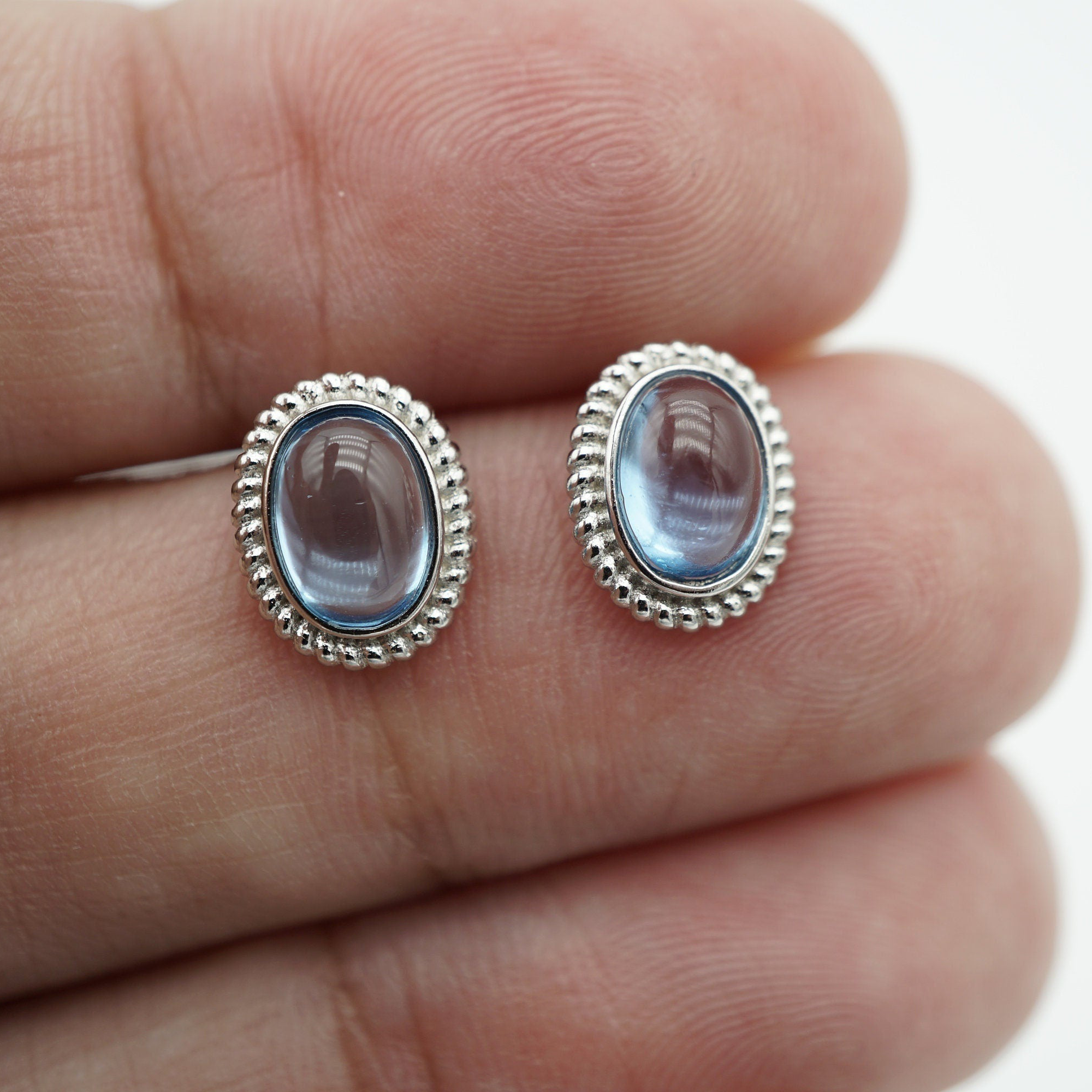 Blue Topaz Stud Earrings, Genuine Sky Blue Gemstone in 925 Silver