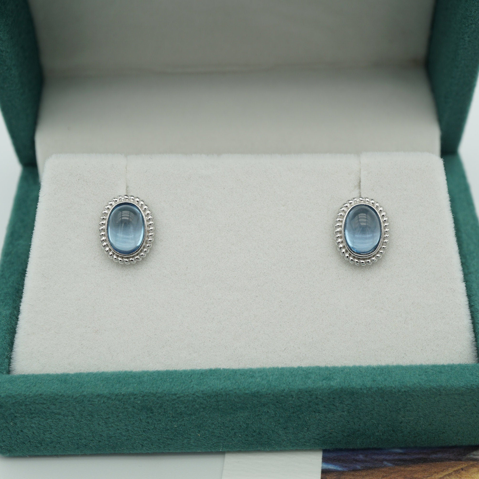 Blue Topaz Stud Earrings, Genuine Sky Blue Gemstone in 925 Silver
