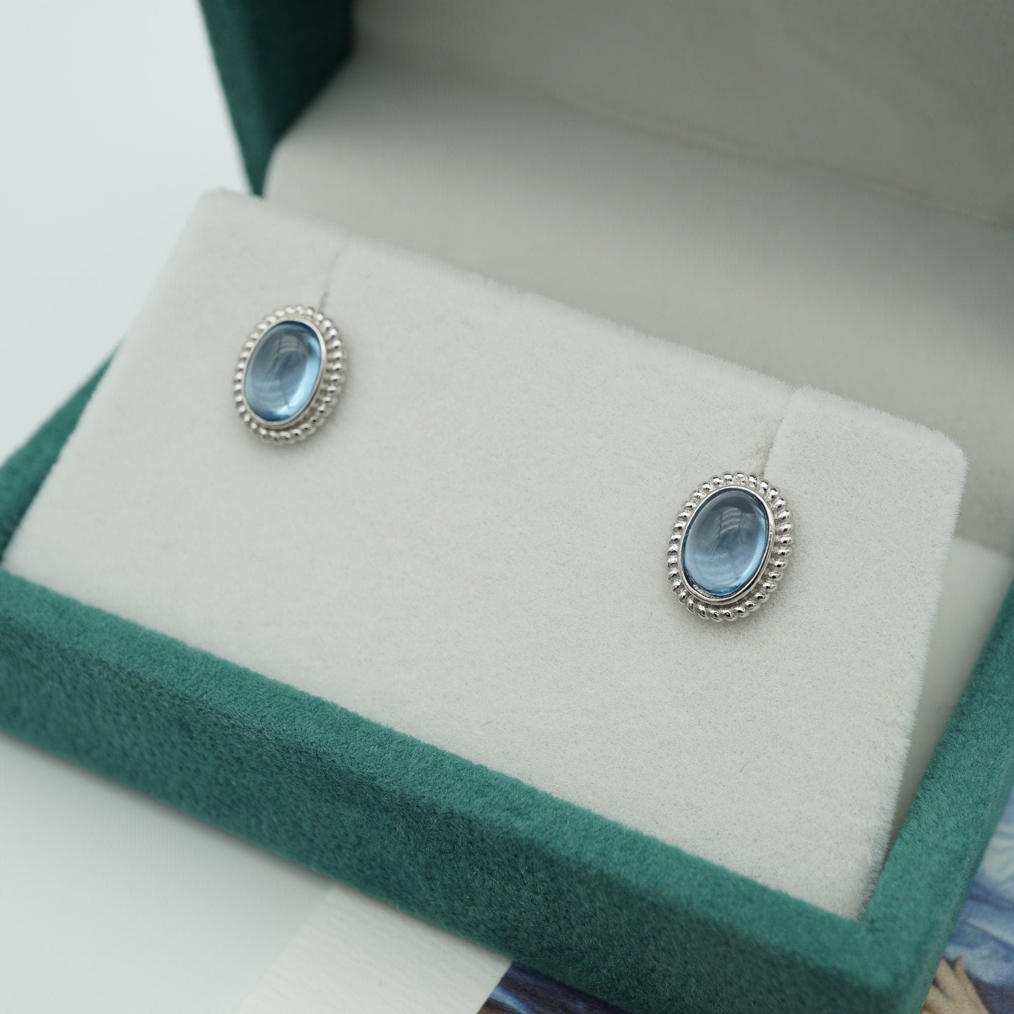 Blue Topaz Stud Earrings, Genuine Sky Blue Gemstone in 925 Silver