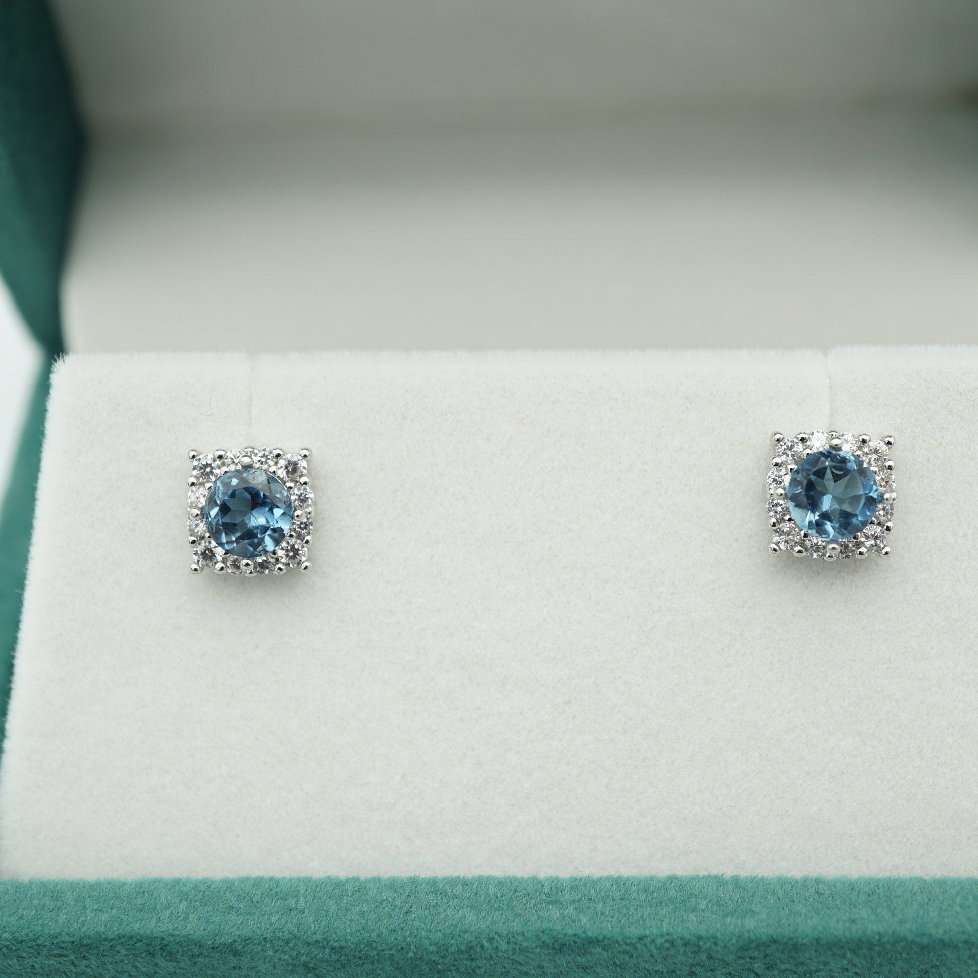London Blue Topaz Studs, Genuine 925 Silver Dainty Gemstone Earrings
