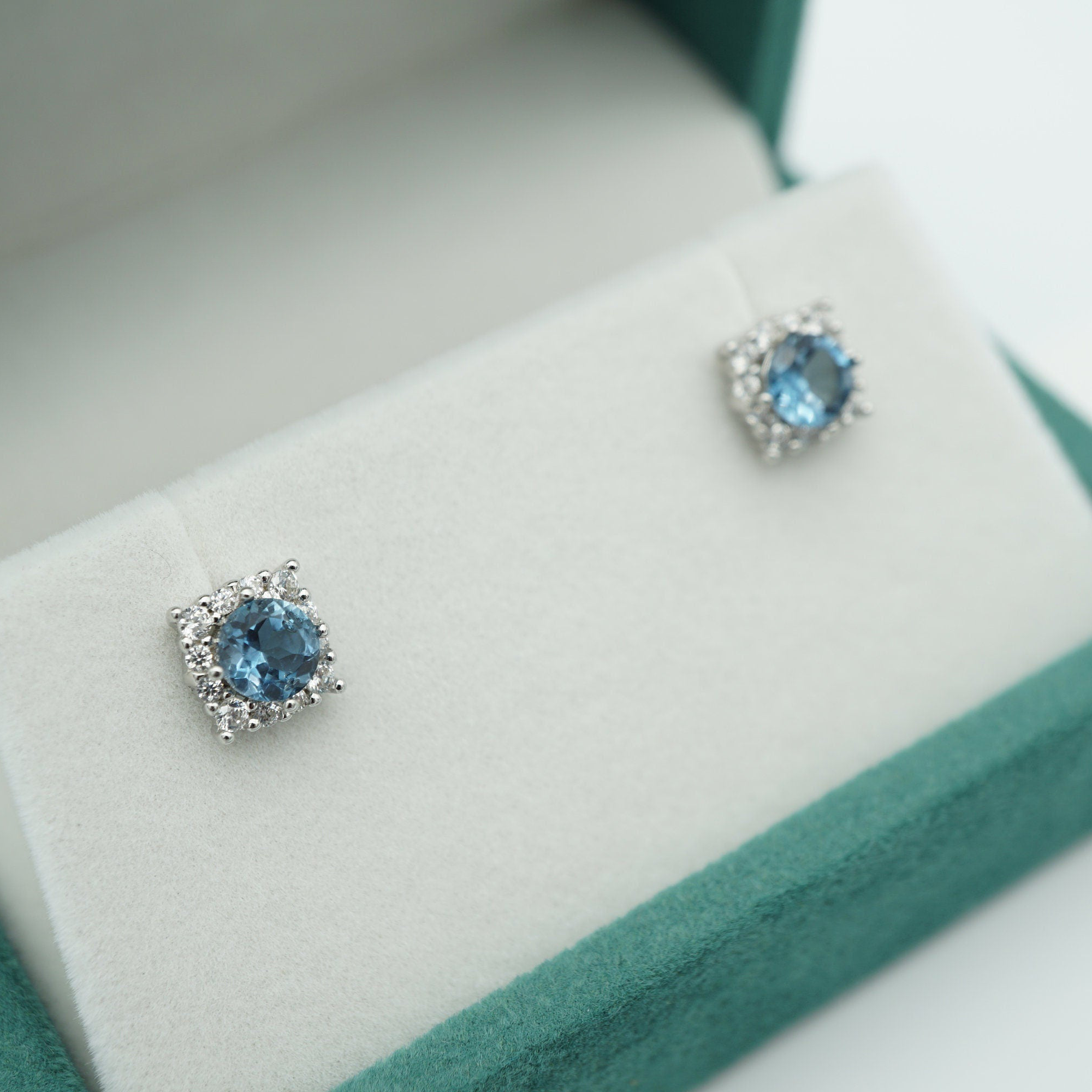 London Blue Topaz Studs, Genuine 925 Silver Dainty Gemstone Earrings