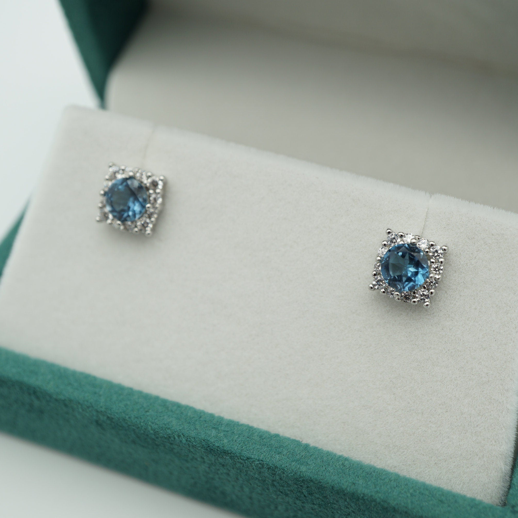 London Blue Topaz Studs, Genuine 925 Silver Dainty Gemstone Earrings
