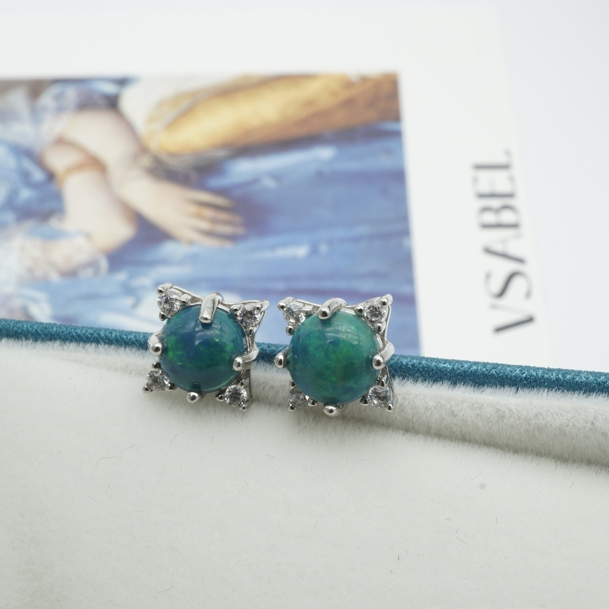 Simple black ethiopian opal earring studs, genuine opal earring studs, round 925 silver opal studs, simple opal studs, opal earrings gift-Vsabel Jewellery