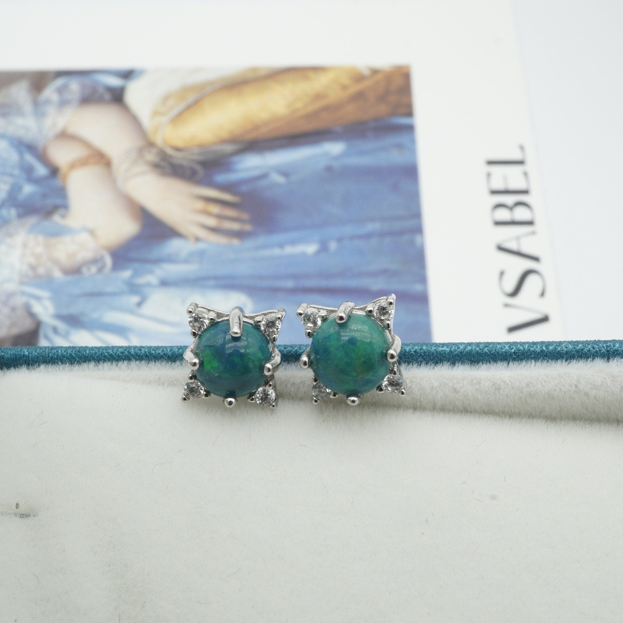 Simple black ethiopian opal earring studs, genuine opal earring studs, round 925 silver opal studs, simple opal studs, opal earrings gift-Vsabel Jewellery