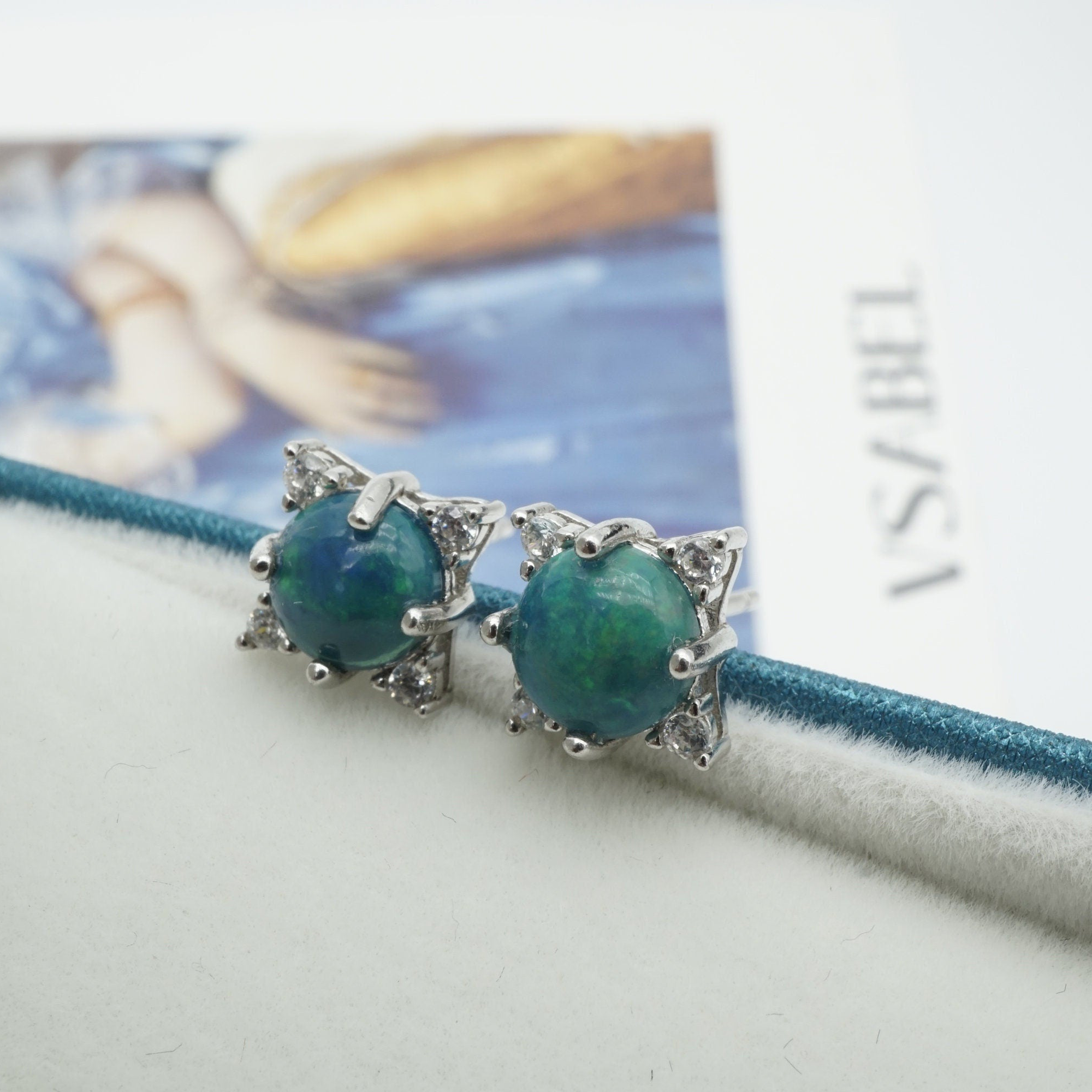 Simple black ethiopian opal earring studs, genuine opal earring studs, round 925 silver opal studs, simple opal studs, opal earrings gift-Vsabel Jewellery