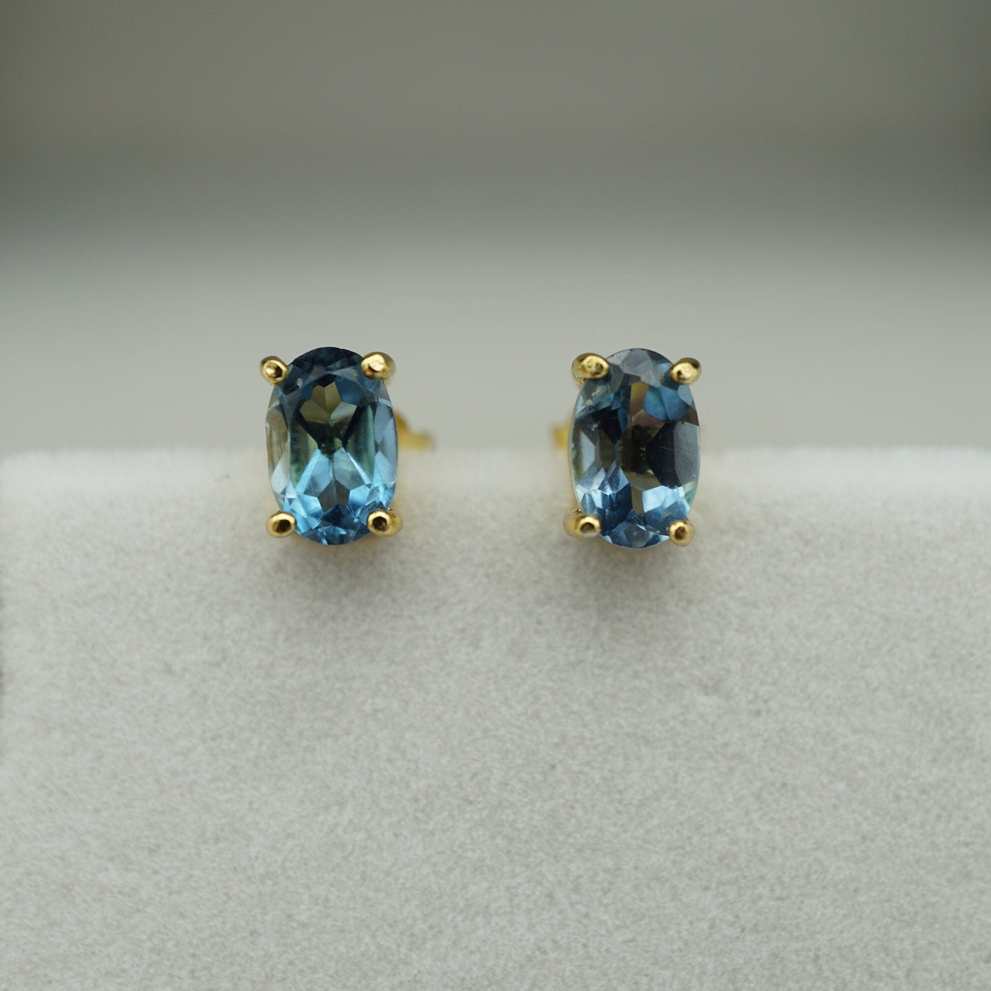 18K Gold Plated London Blue Topaz Stud Earrings