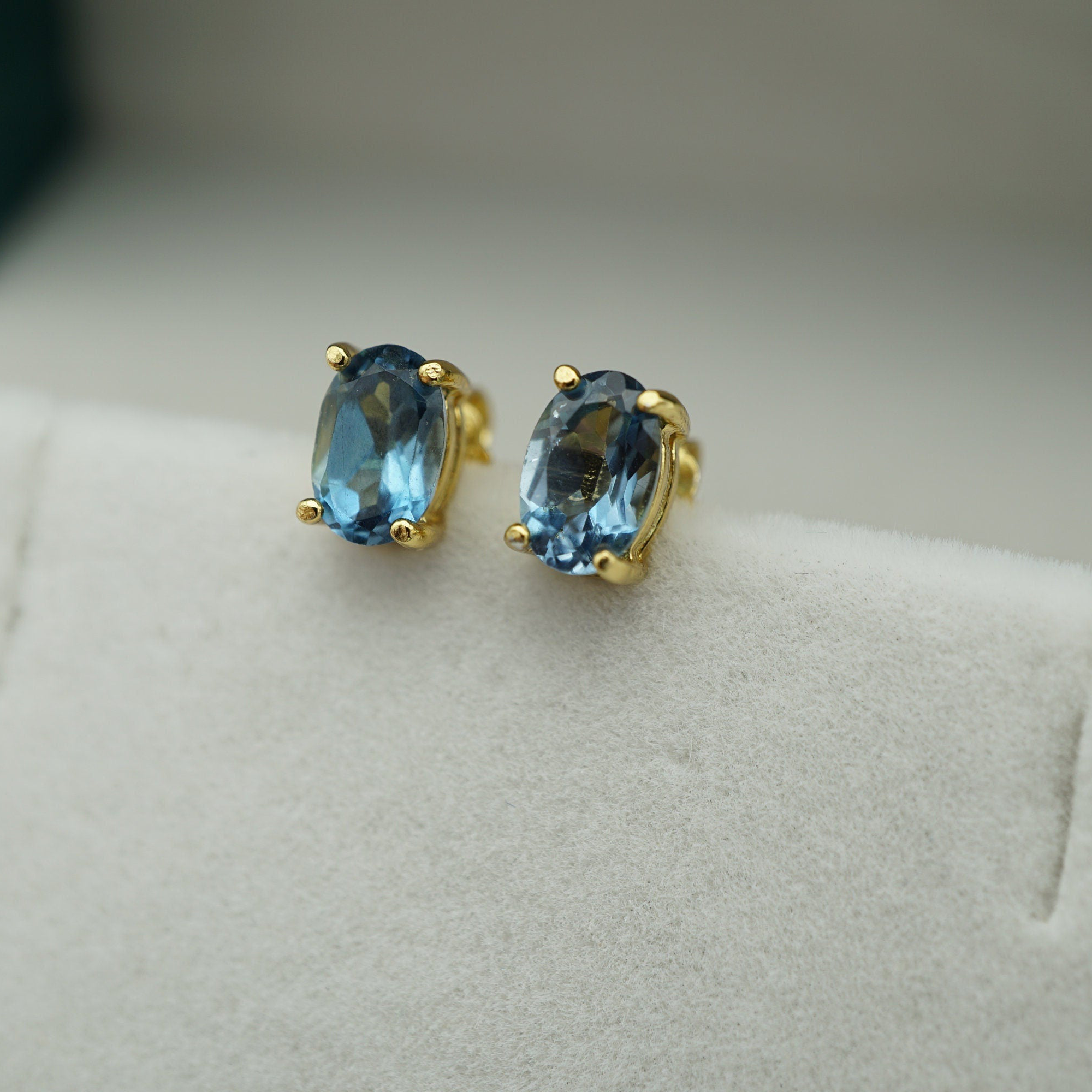 18K Gold Plated London Blue Topaz Stud Earrings