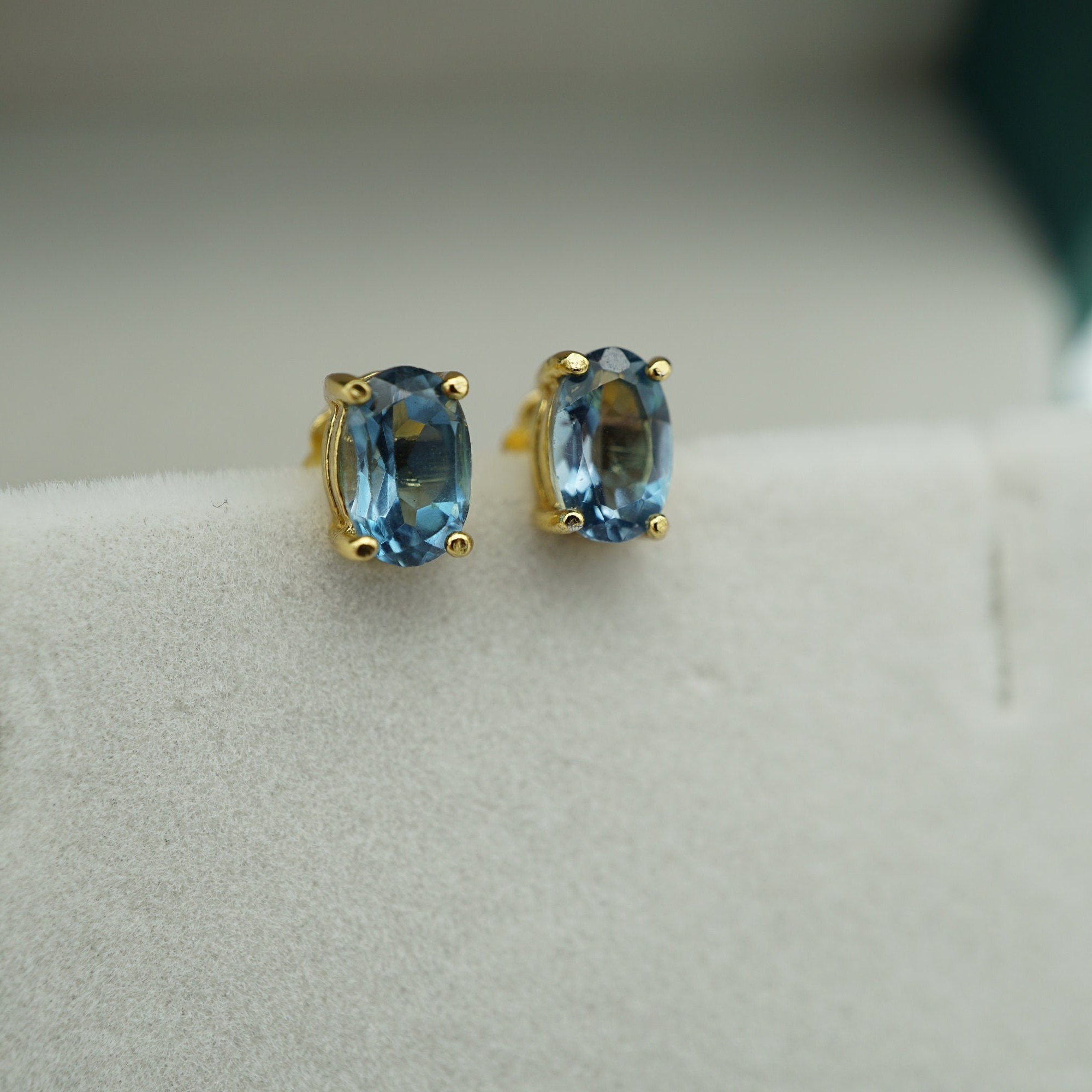 18K Gold Plated London Blue Topaz Stud Earrings