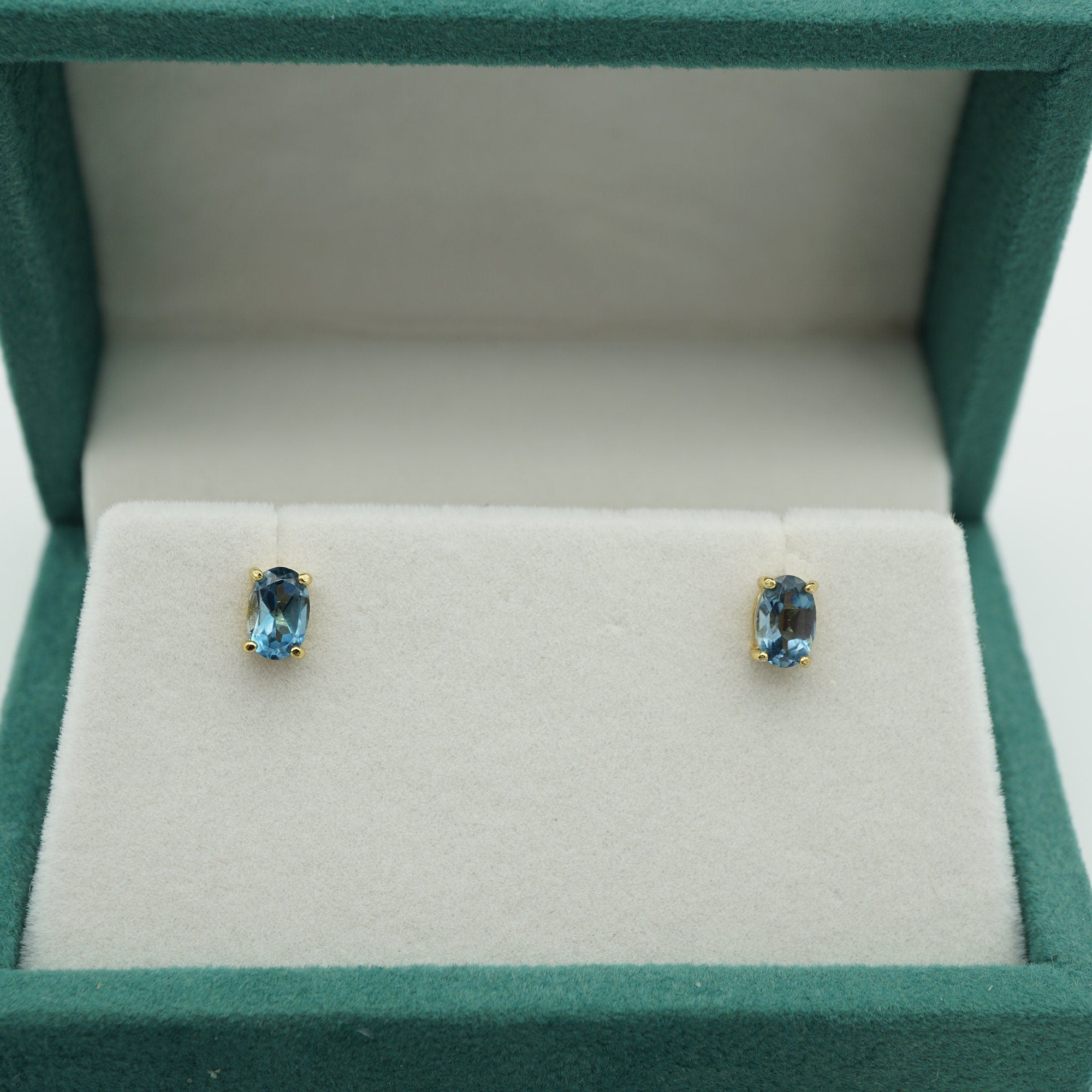 18K Gold Plated London Blue Topaz Stud Earrings