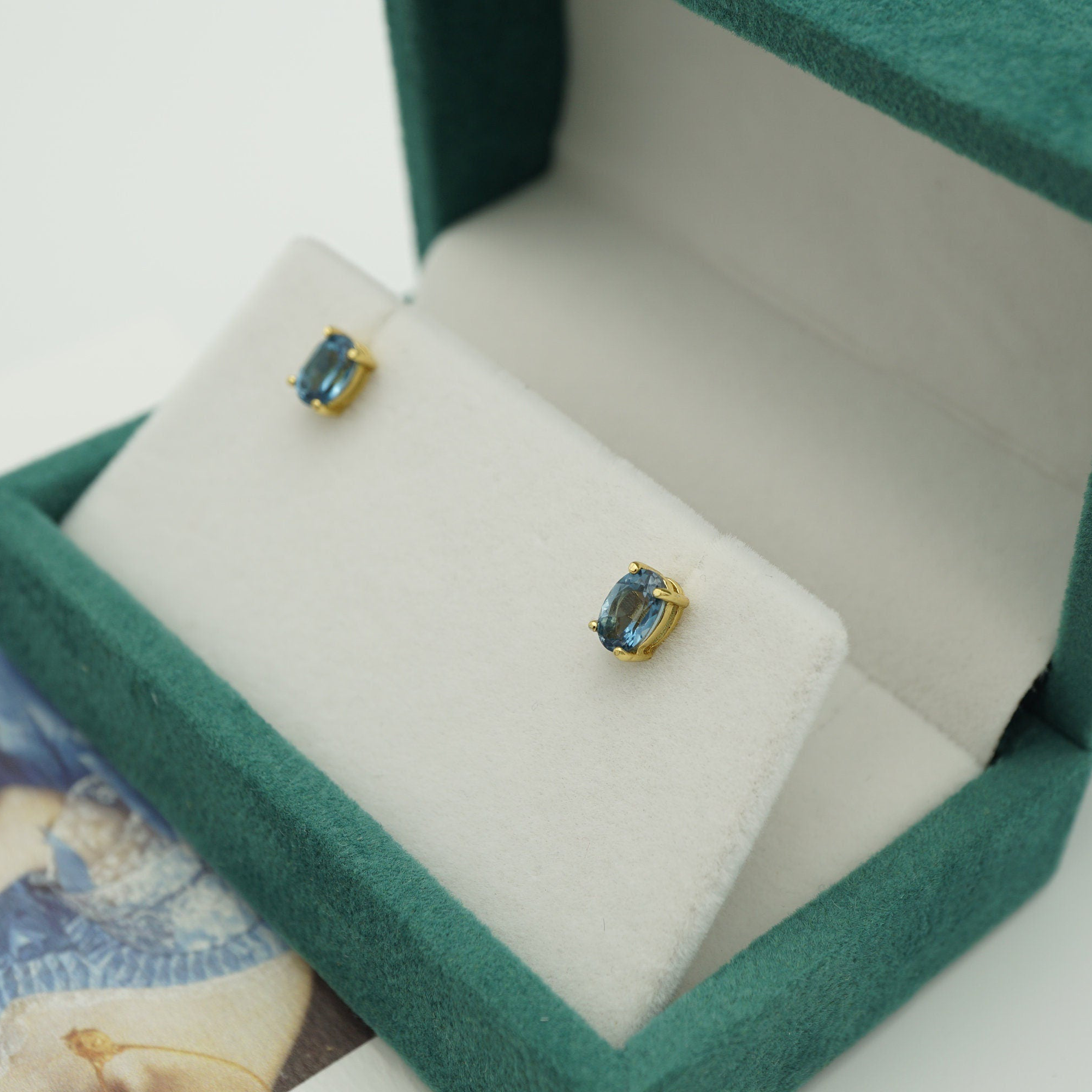 18K Gold Plated London Blue Topaz Stud Earrings