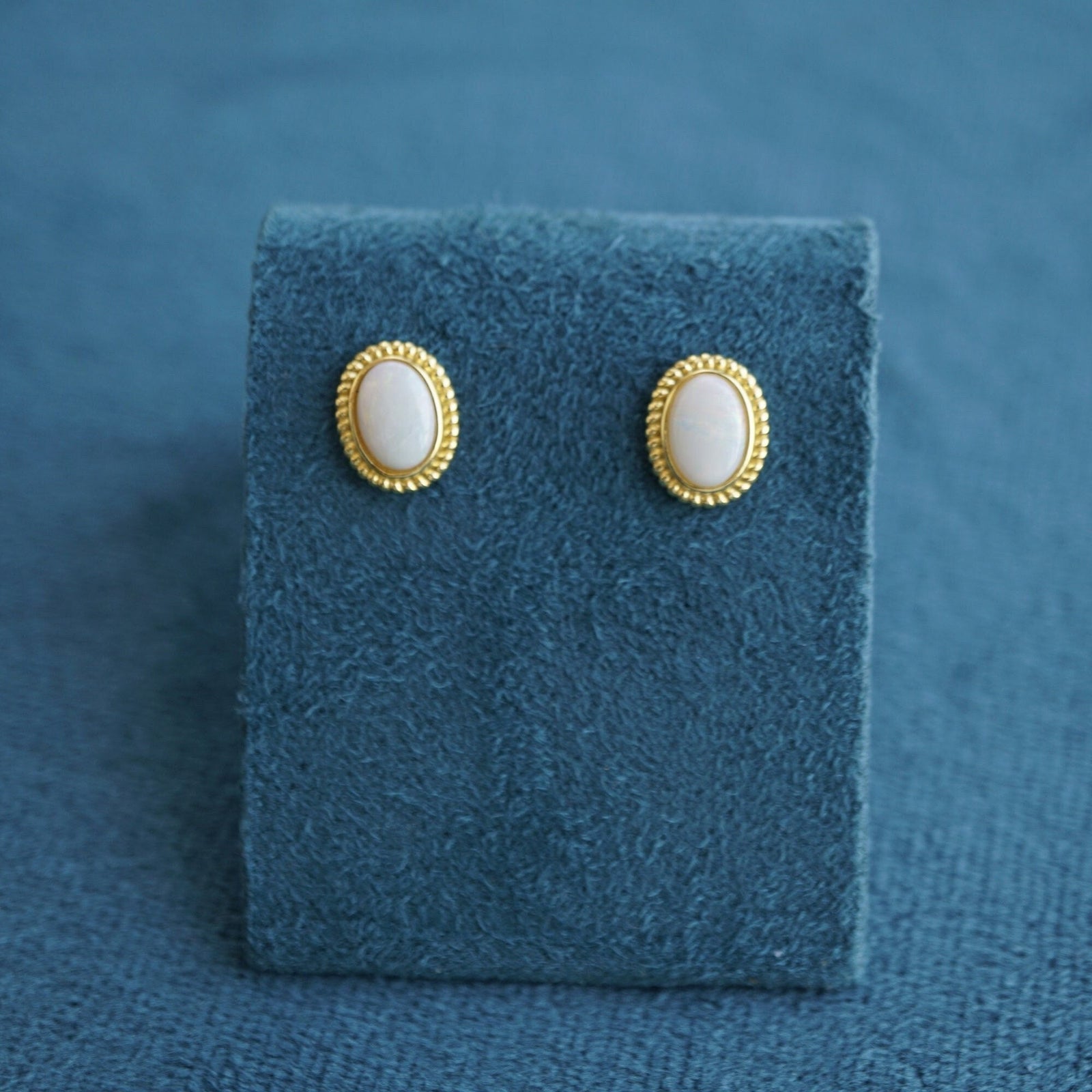 Halo White Opal Earring Studs - Radiant Elegance