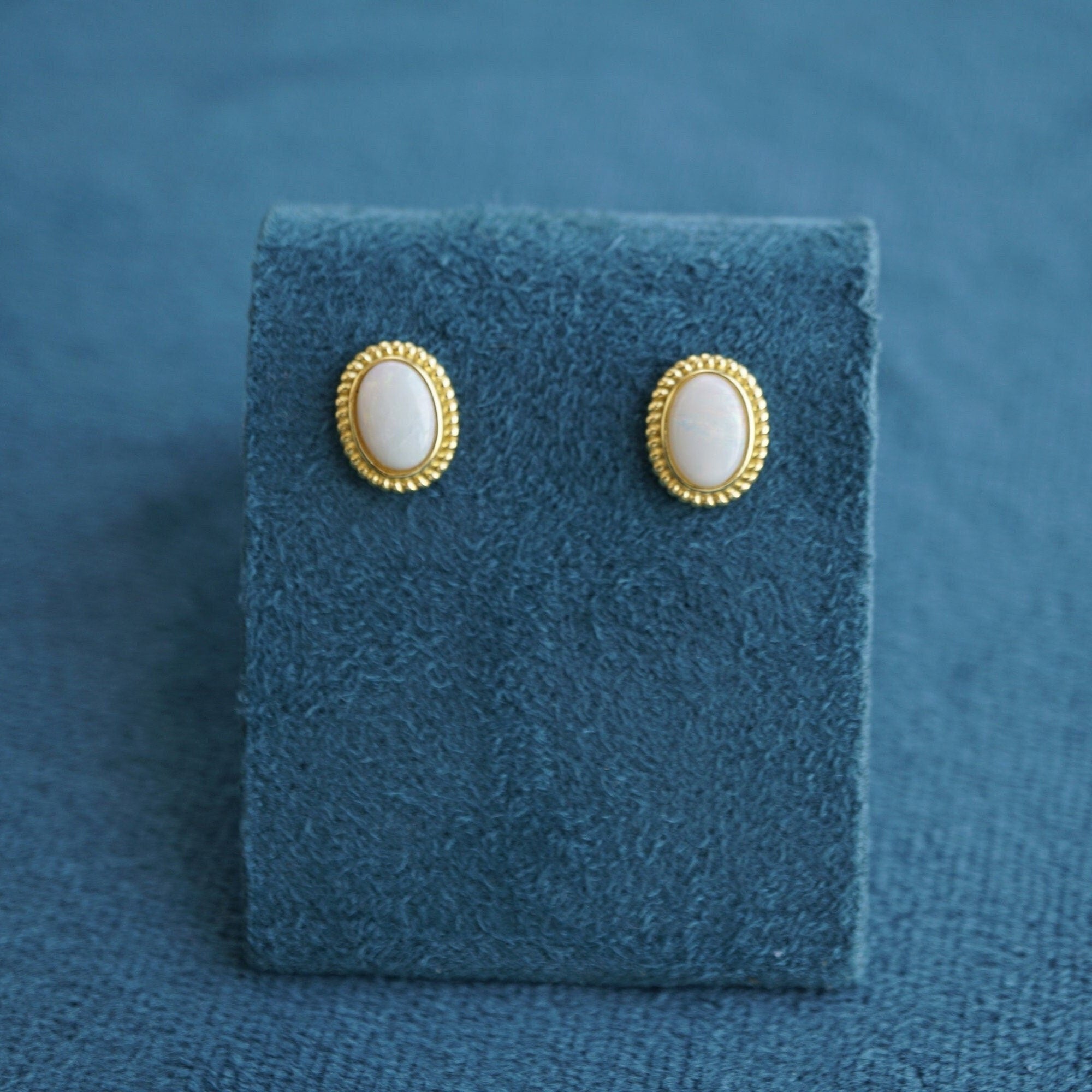 Halo White Opal Earring Studs - Radiant Elegance