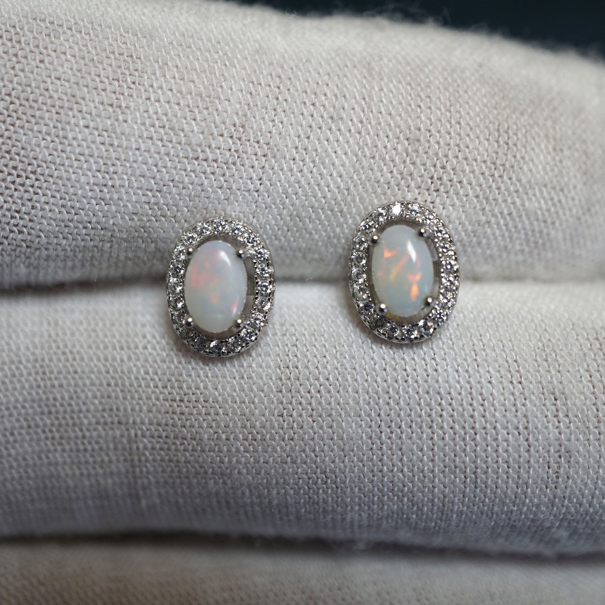 Simple Holo White Opal Earrings - Elegant Minimalism-Vsabel Jewellery
