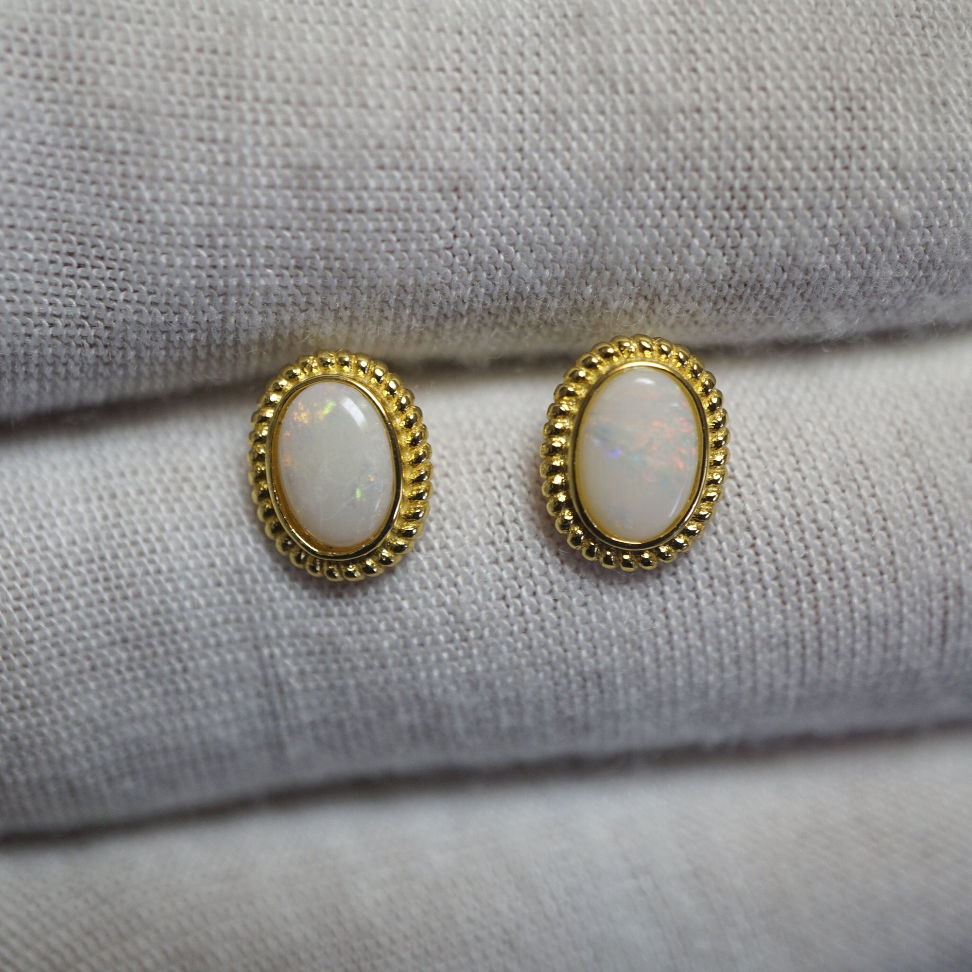 Halo White Opal Earring Studs - Radiant Elegance