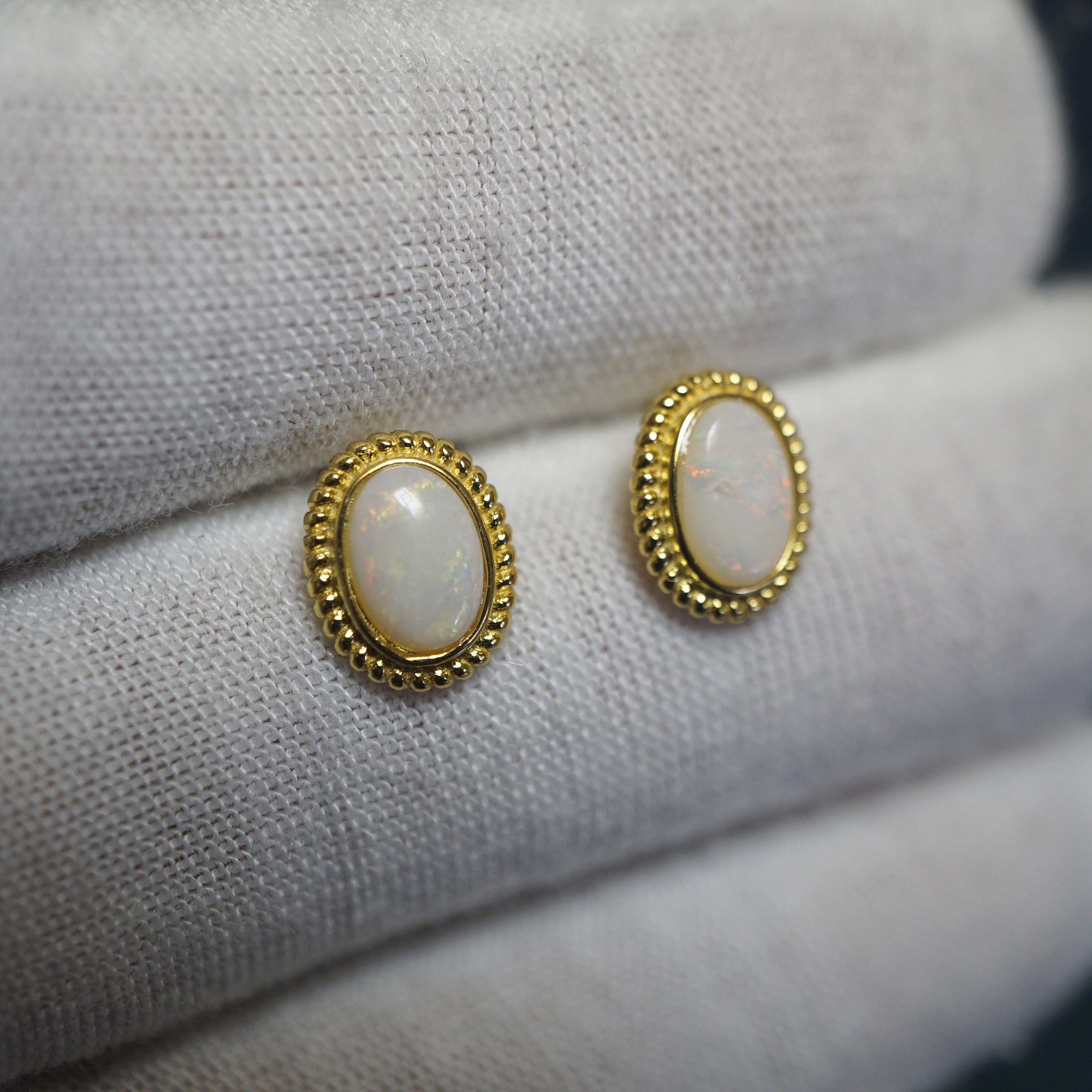 Halo White Opal Earring Studs - Radiant Elegance