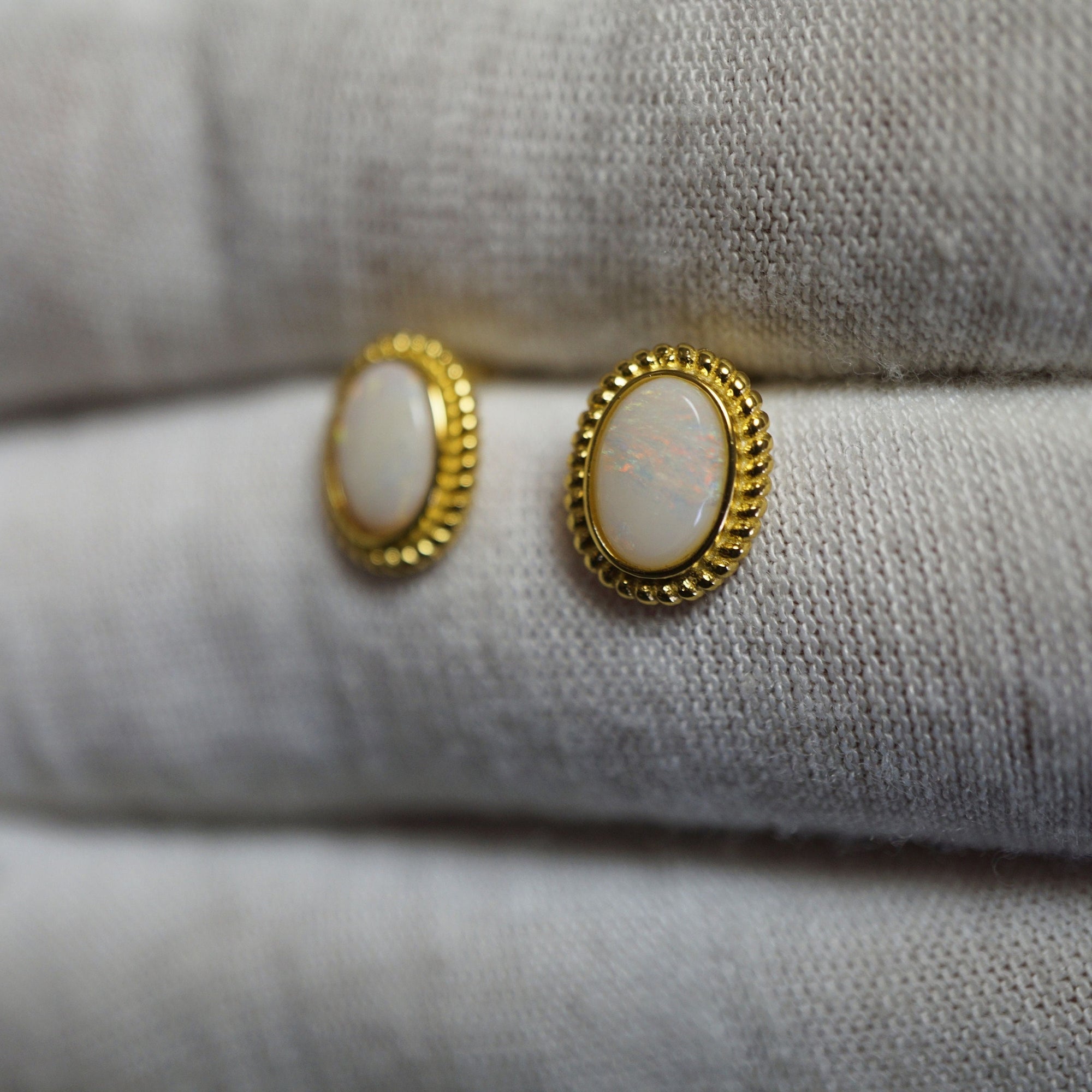 Halo White Opal Earring Studs - Radiant Elegance