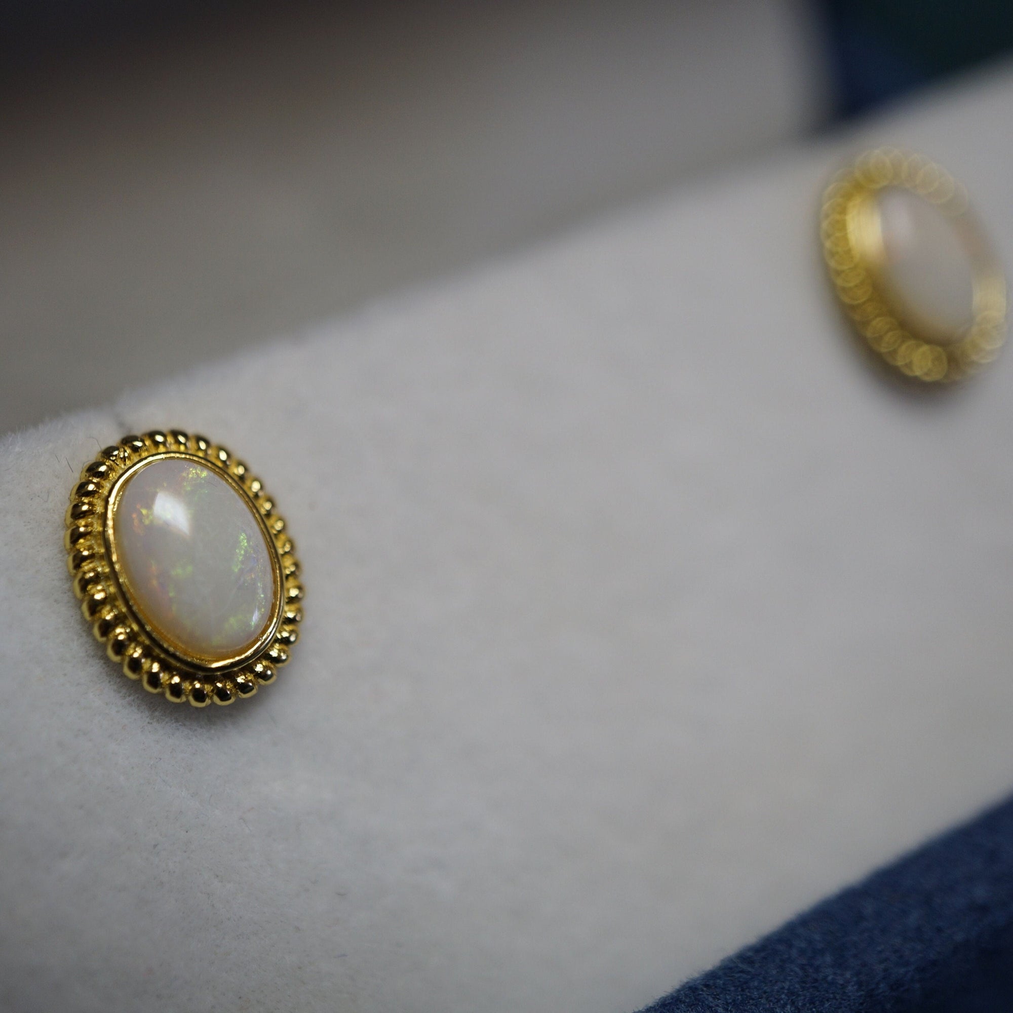 Halo White Opal Earring Studs - Radiant Elegance