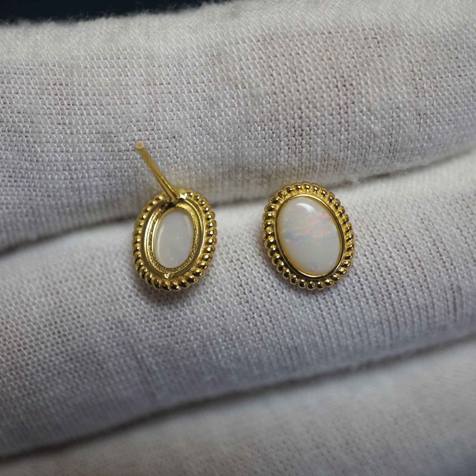 Halo White Opal Earring Studs - Radiant Elegance
