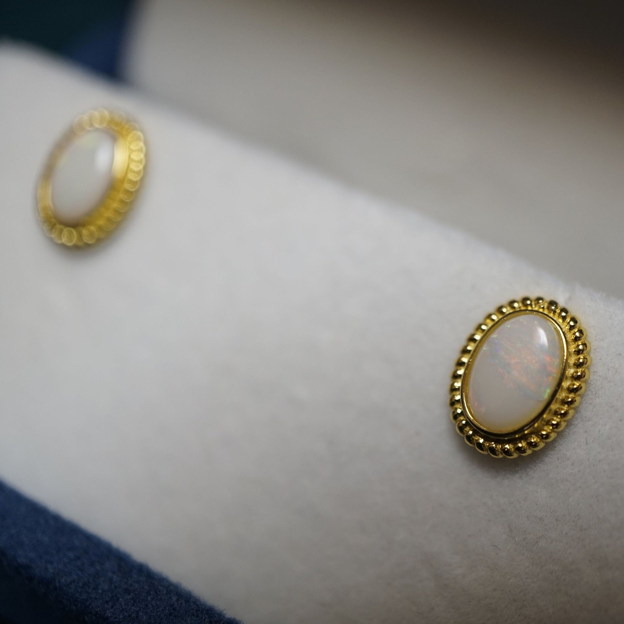 Halo White Opal Earring Studs - Radiant Elegance